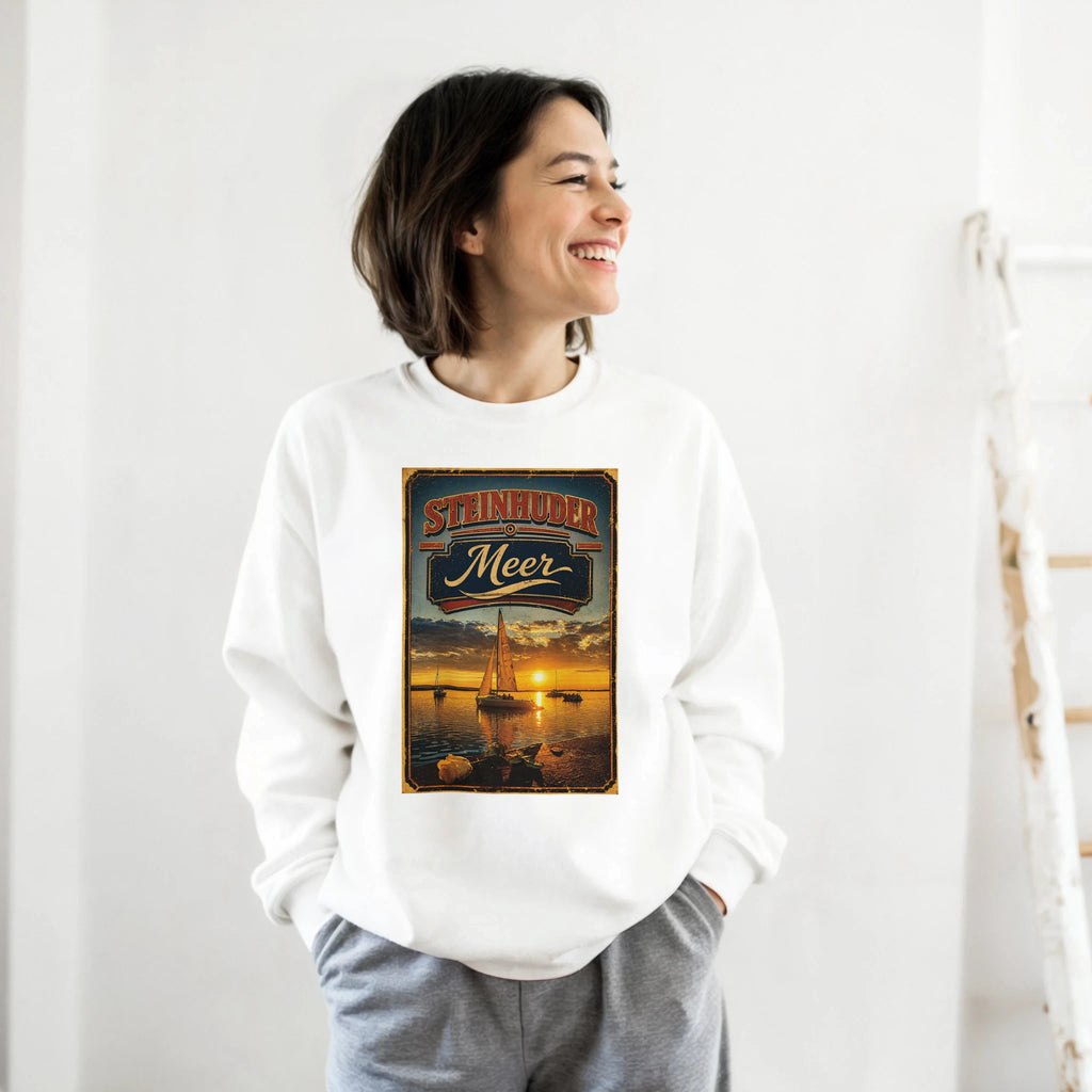 Pullover in Aschgrau mit Motiv „White Night am Wilhelmstein mit Sunset“