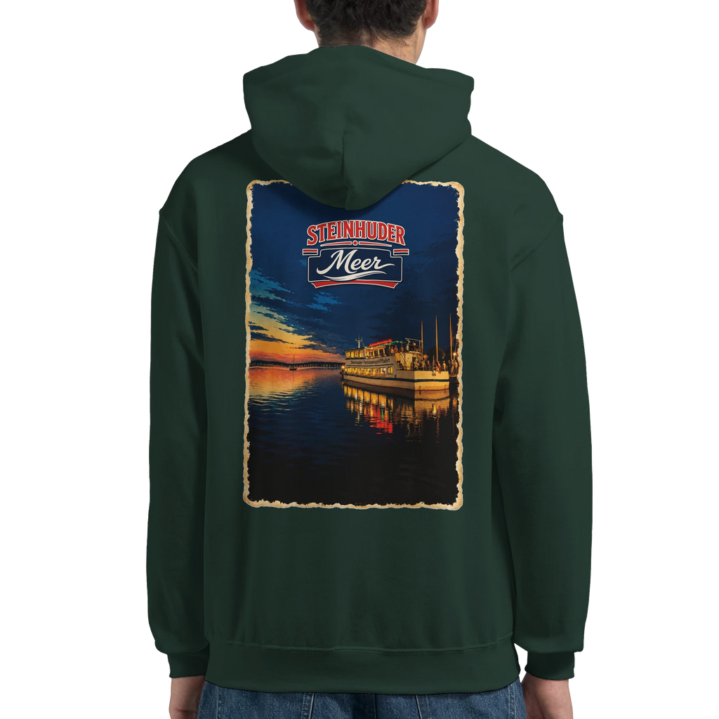 Hoodie in Aschgrau mit Motiv „MS Steinhude Abendstimmung“