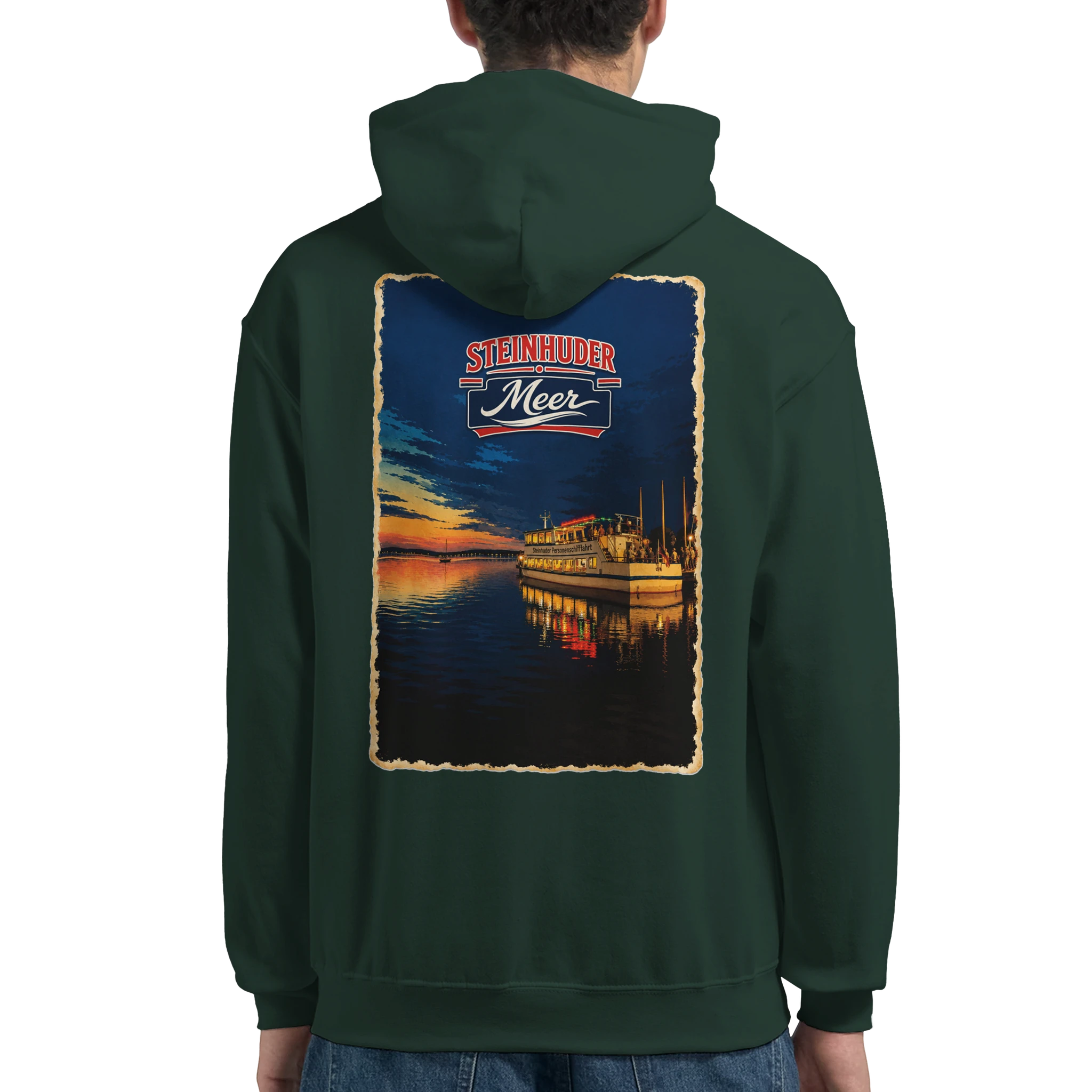 Hoodie in Aschgrau mit Motiv „MS Steinhude Abendstimmung“