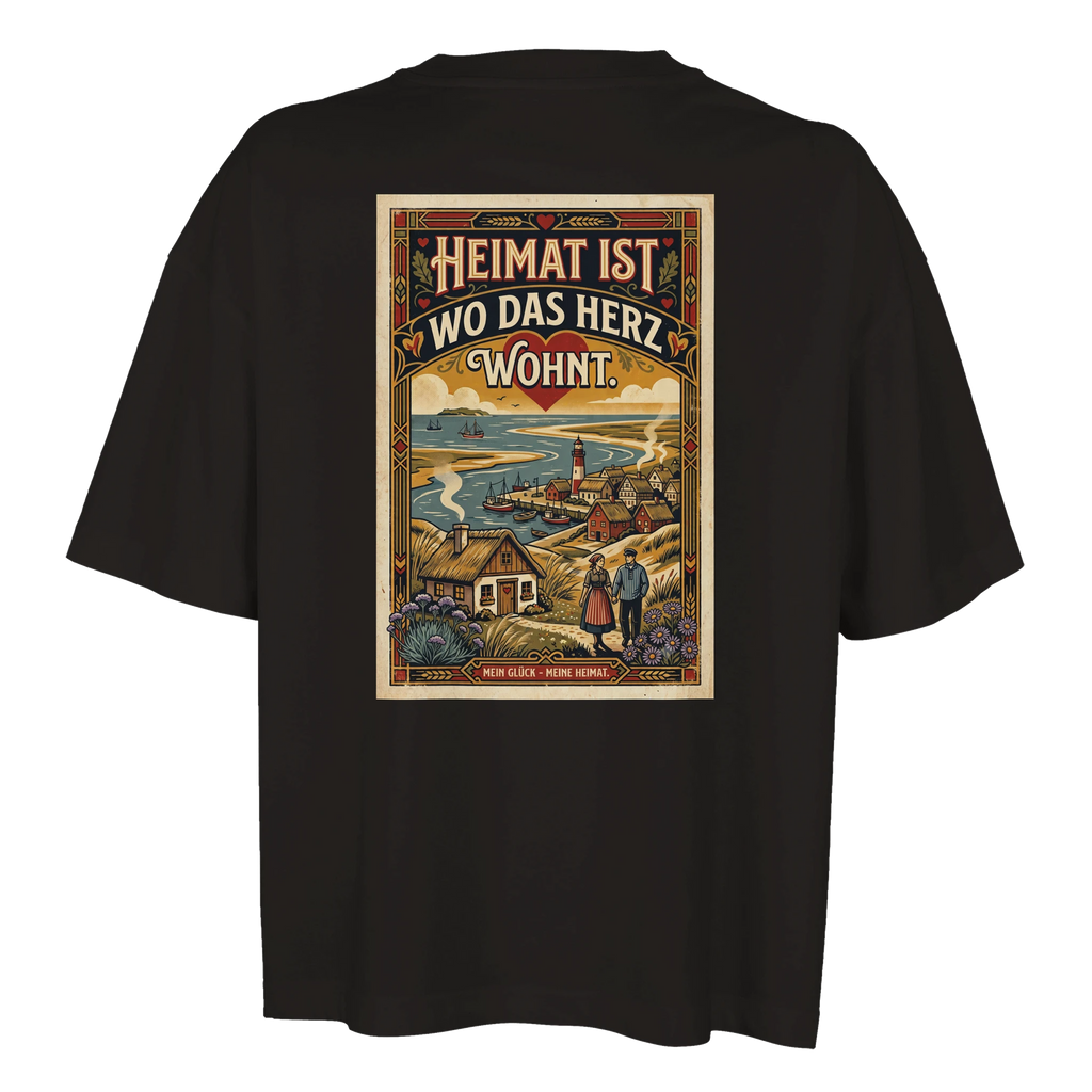 Damen-T-Shirt in Weiß mit Motiv „Heimat ist, wo das Herz wohnt“