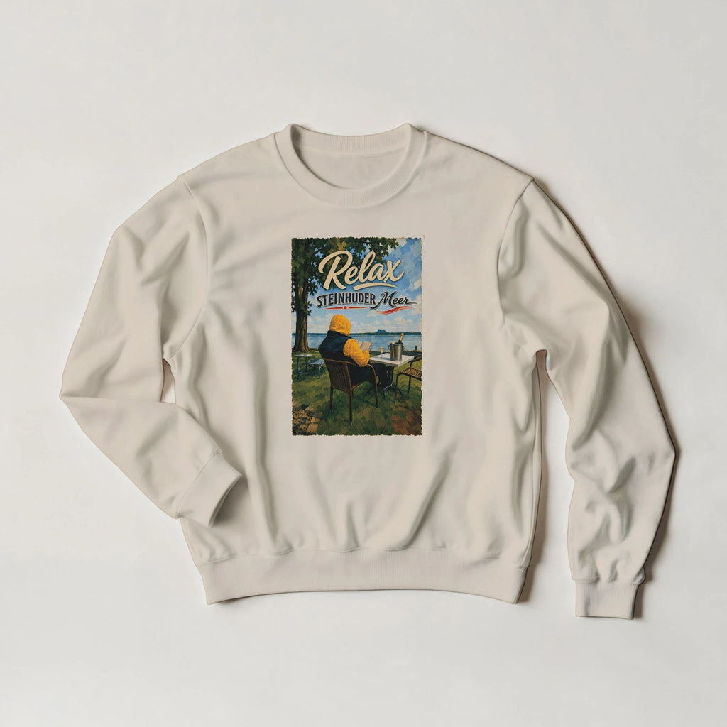 Pullover in Aschgrau mit Motiv „Relax und Champagner“