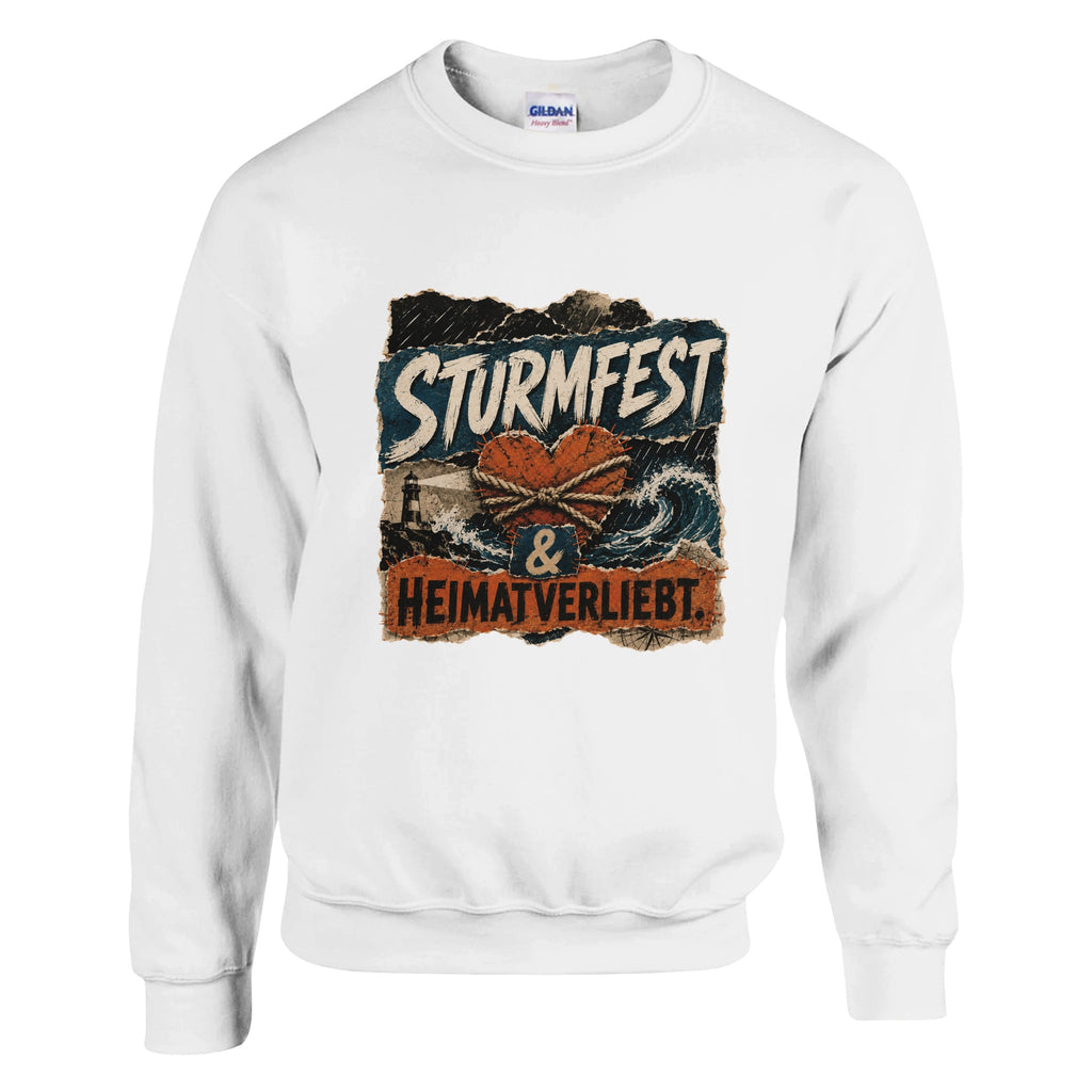 Pullover in Weiß mit Motiv „Sturmfest & Heimatverliebt“