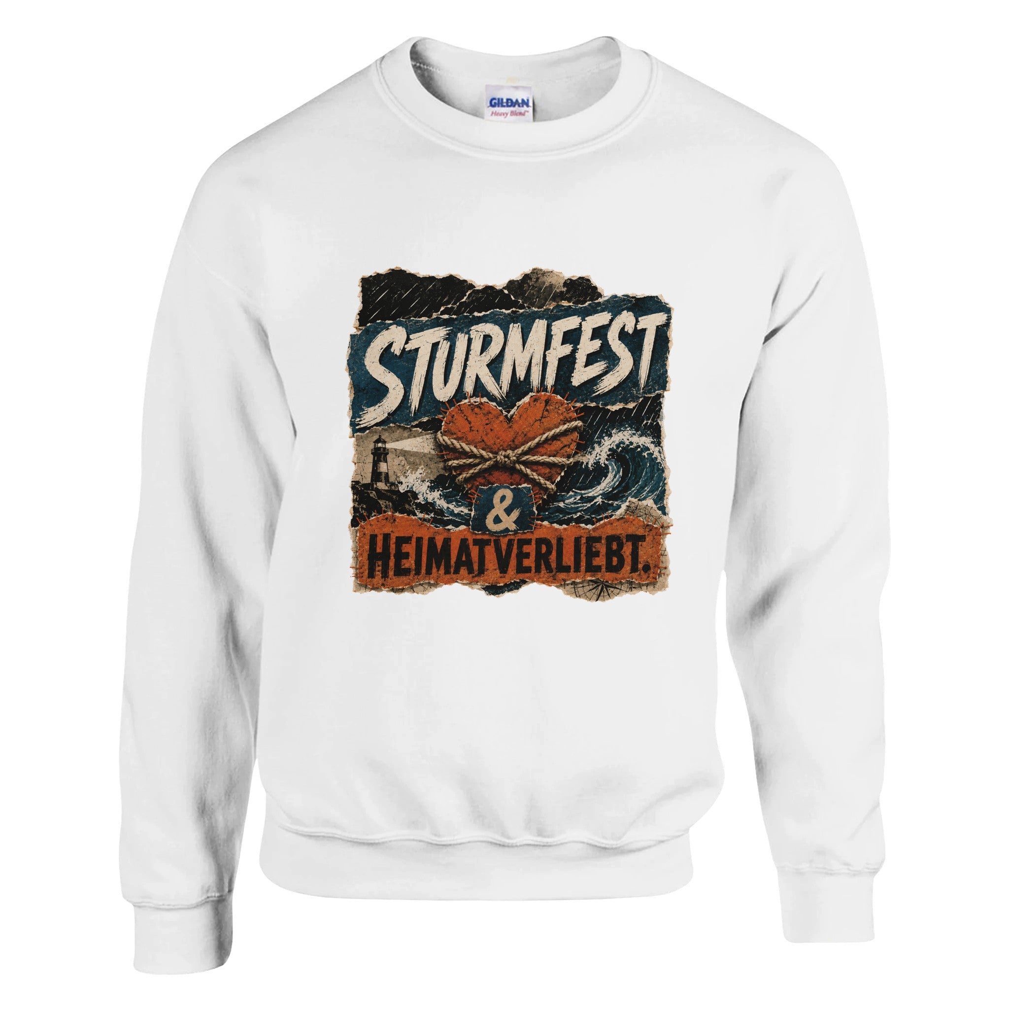 Pullover in Weiß mit Motiv „Sturmfest & Heimatverliebt“