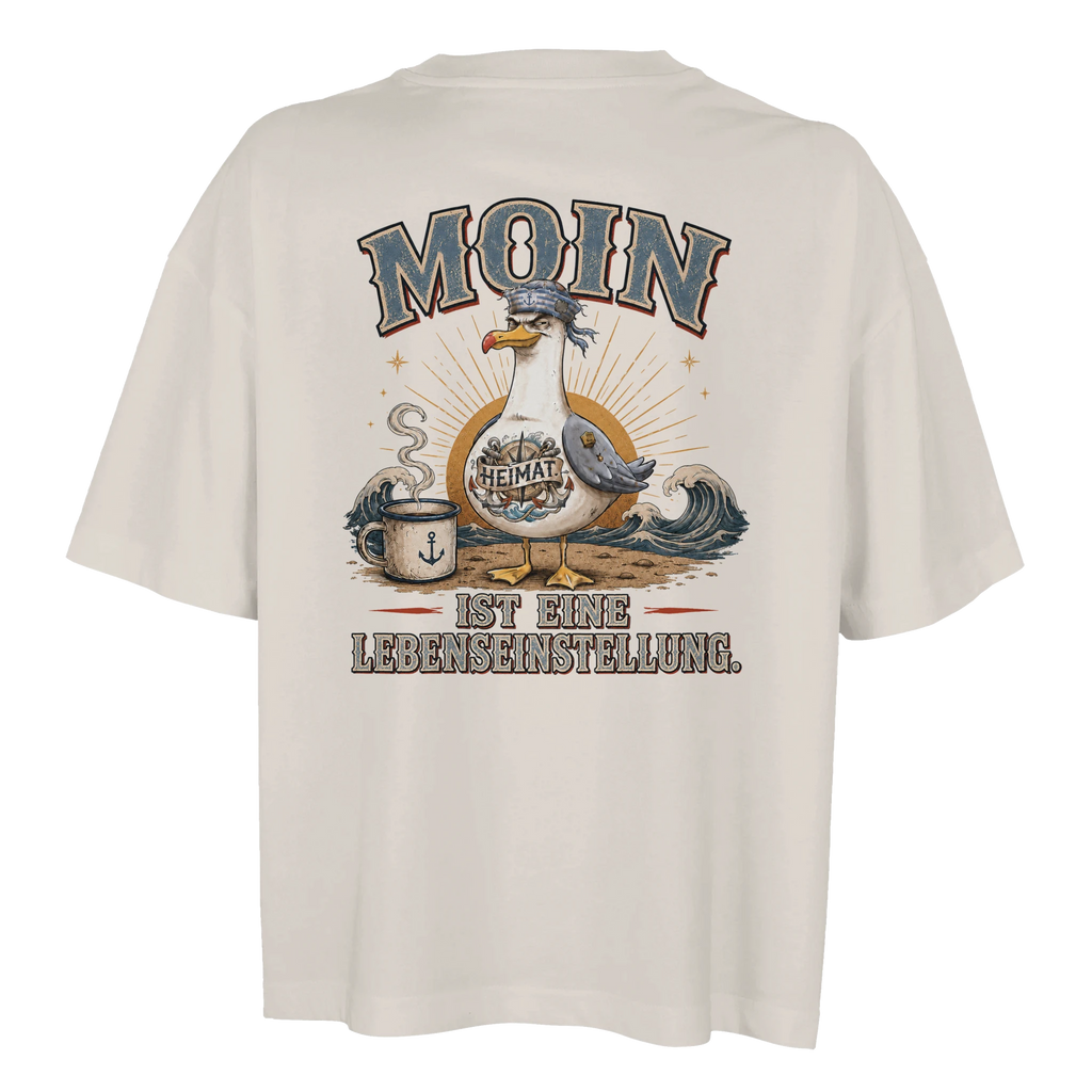 Damen-T-Shirt in Hellgelb mit Motiv „Moin ist eine Lebenseinstellung Möwe“