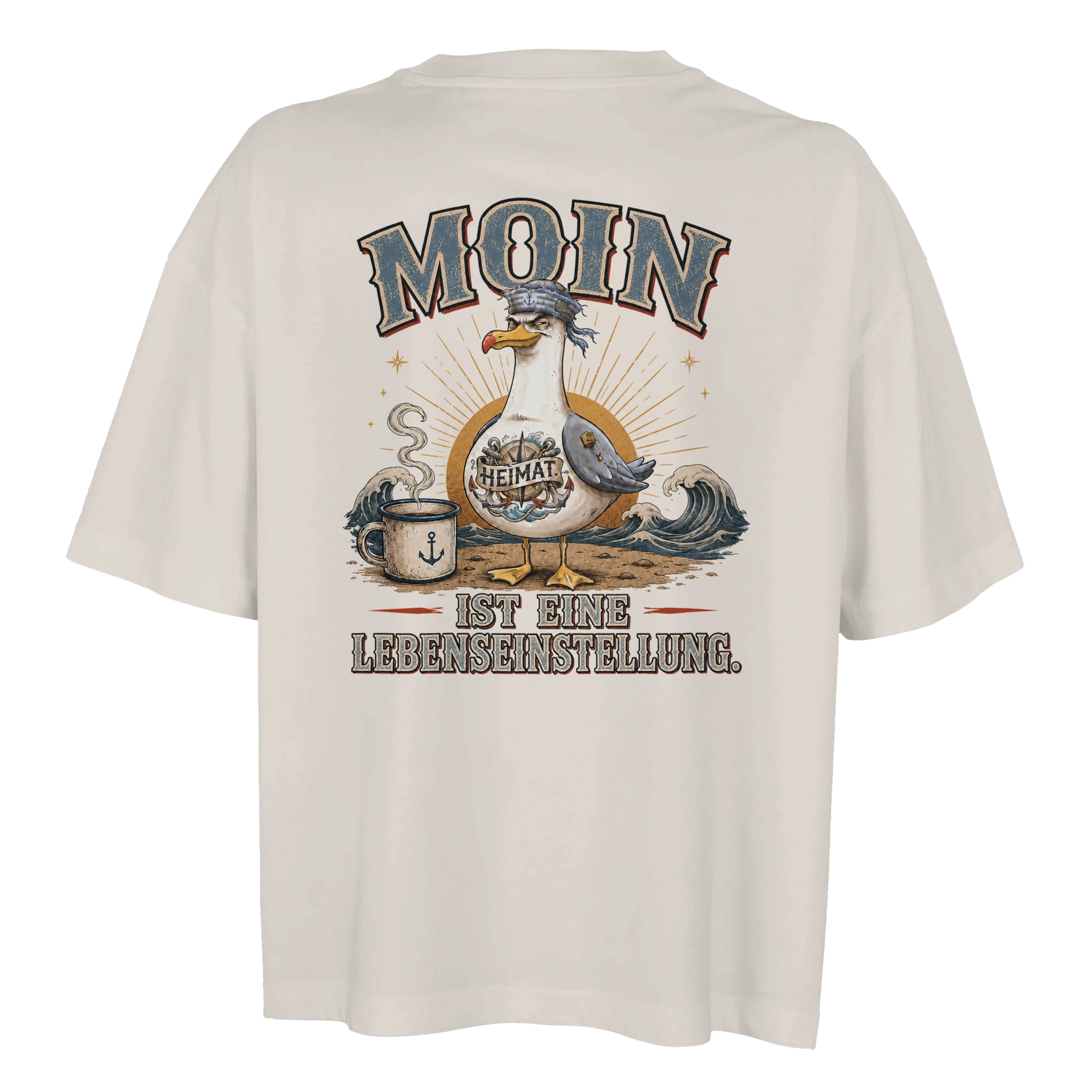Damen-T-Shirt in Hellgelb mit Motiv „Moin ist eine Lebenseinstellung Möwe“