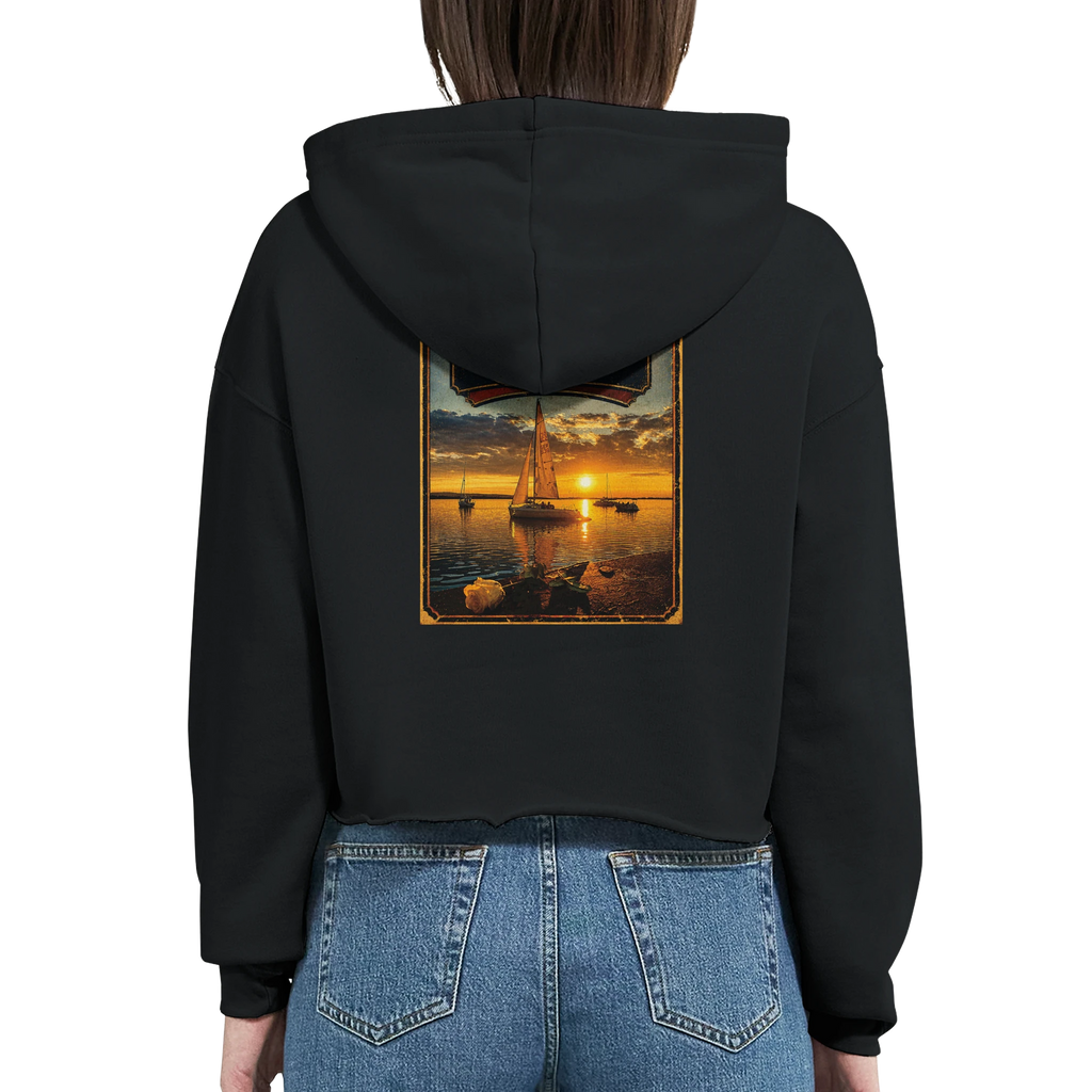 Damen-Hoodie in Weiß mit Motiv „White Night am Wilhelmstein mit Sonnenuntergang“