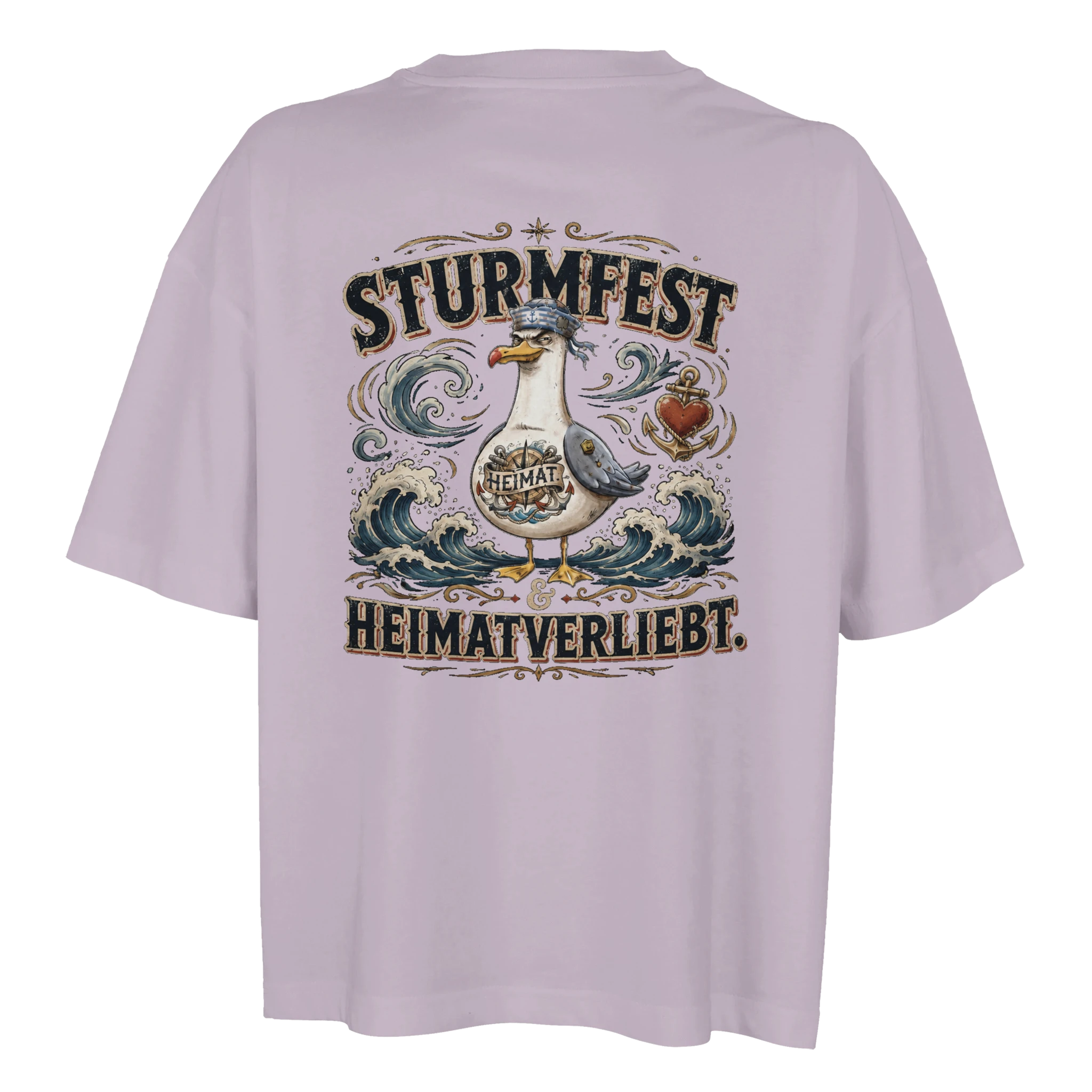 Damen-T-Shirt in Weiß mit Motiv „Sturmfest & Heimatverliebt Möwe“