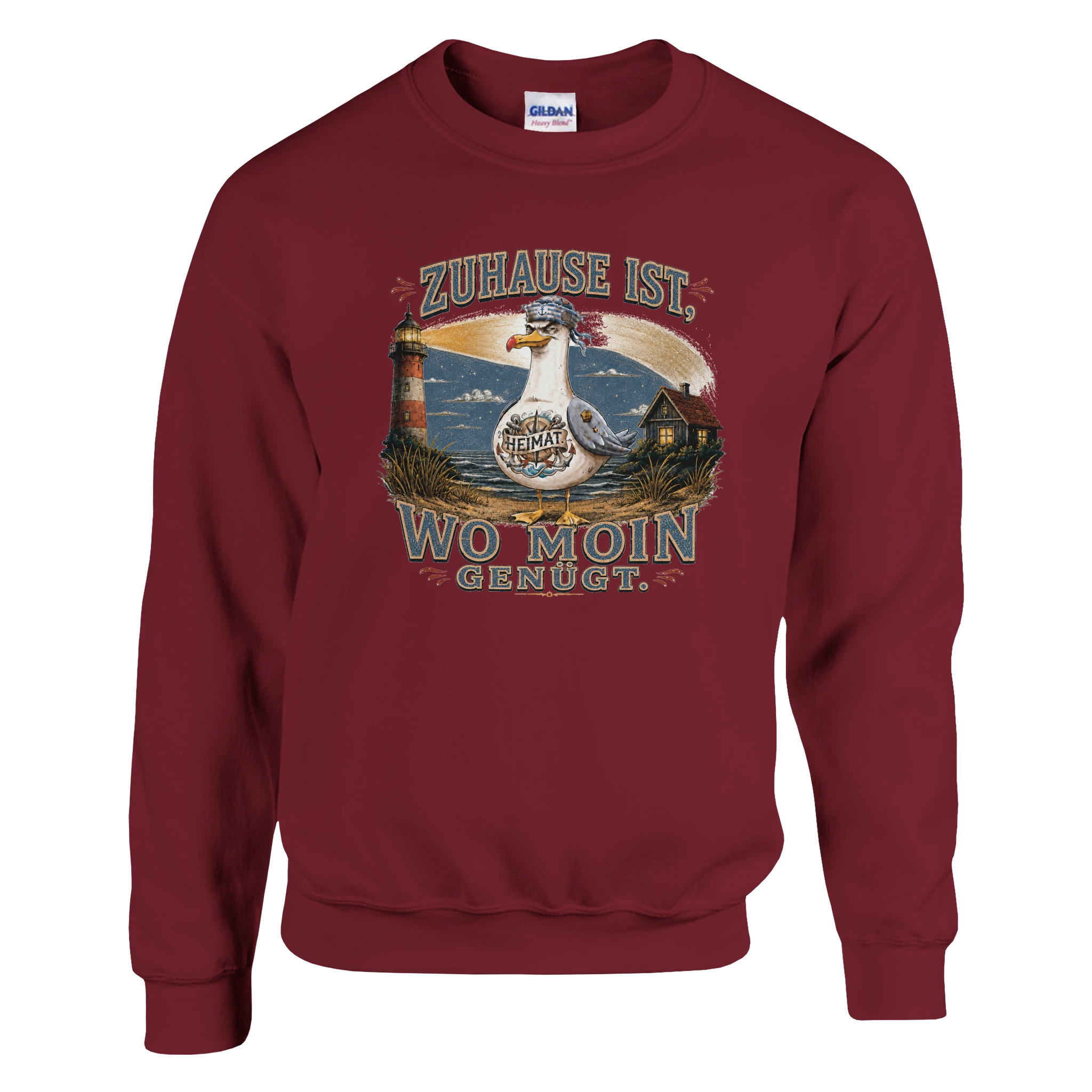 Pullover in Weiß mit Motiv „Zuhause ist, wo Moin genügt. Möwe“