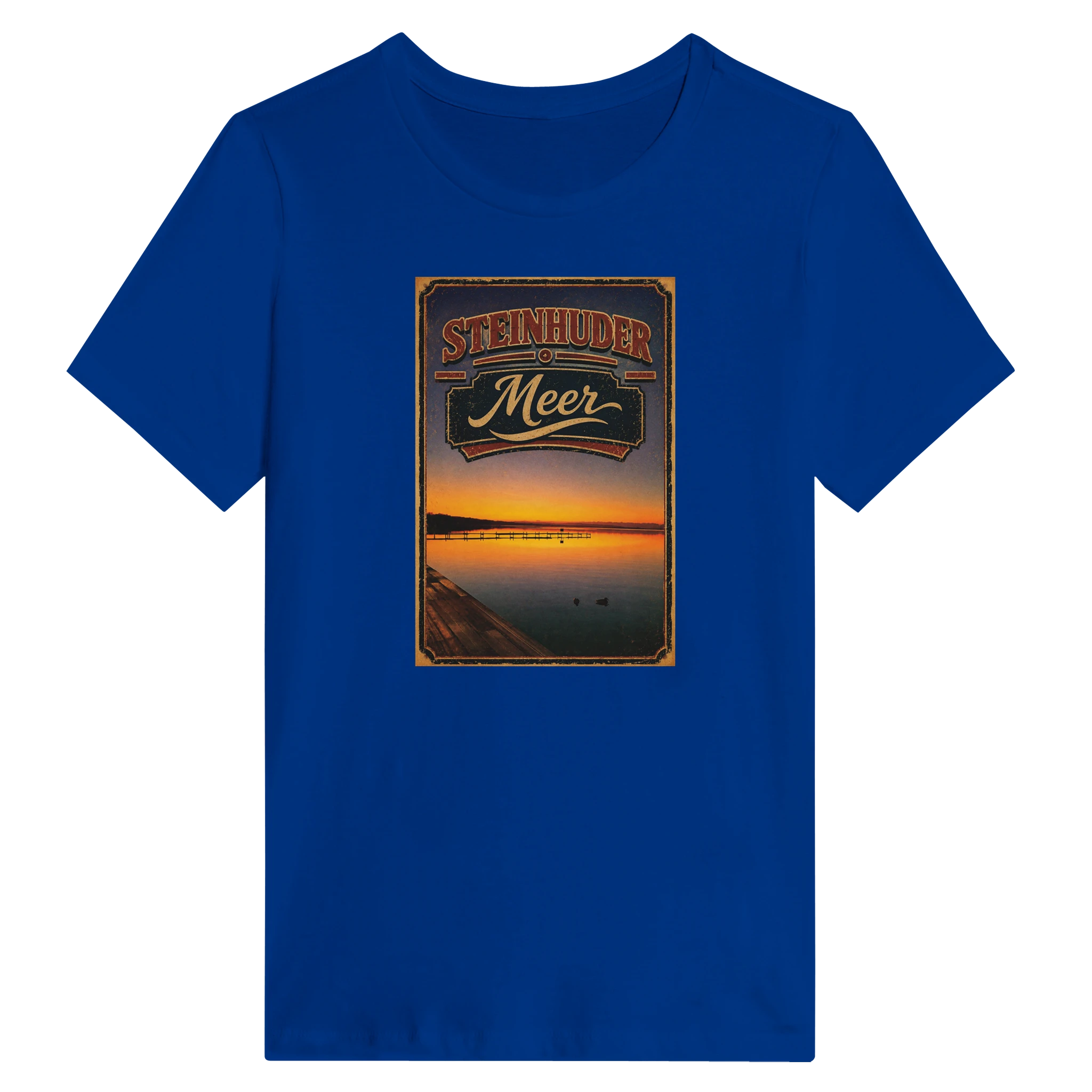 Damen-T-Shirt in Zitronengelb mit Motiv „Steg an der Planke“