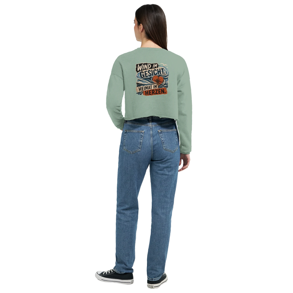 Damen-Pullover in Mauve mit Motiv „Wind im Gesicht. Heimat im Herzen.“