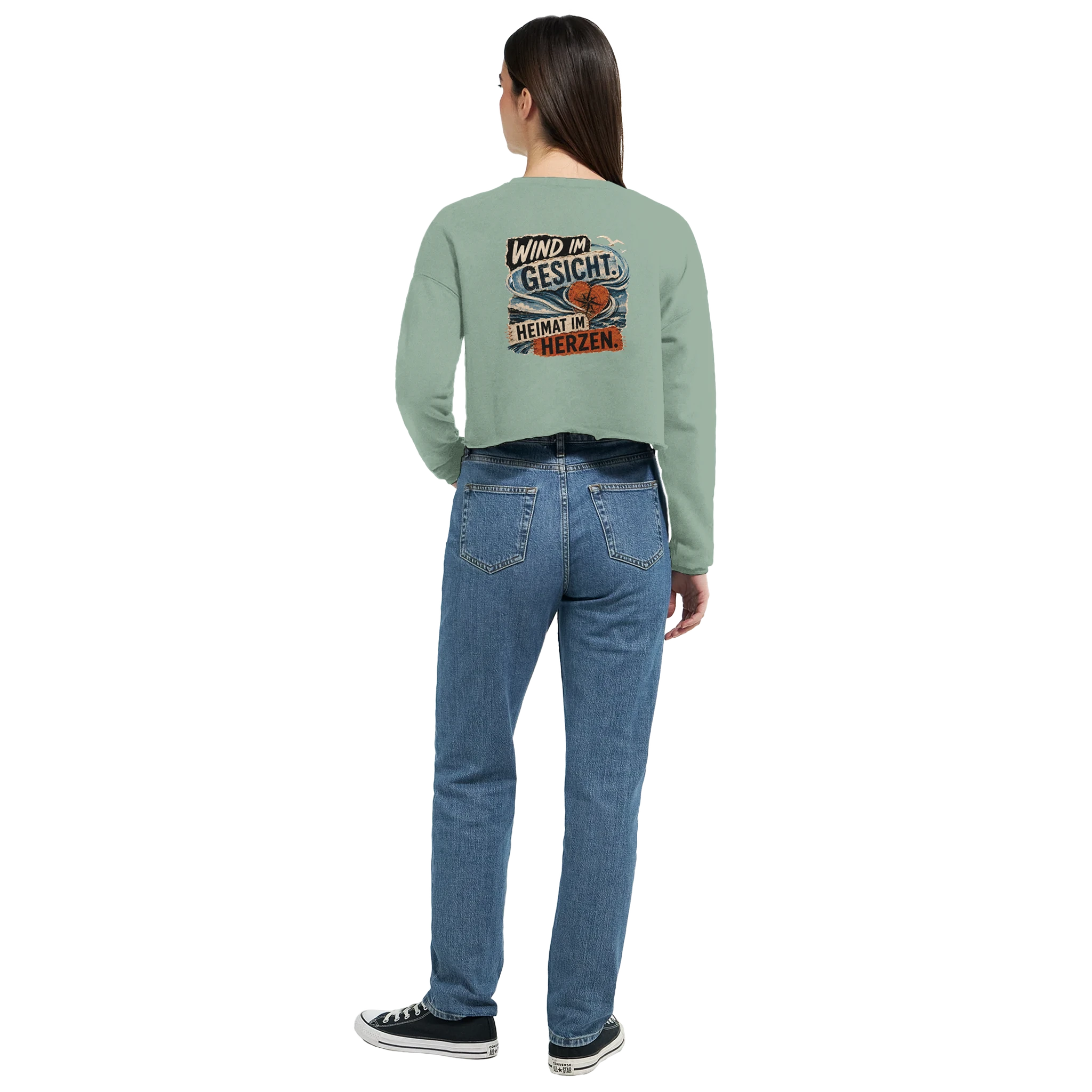 Damen-Pullover in Mauve mit Motiv „Wind im Gesicht. Heimat im Herzen.“