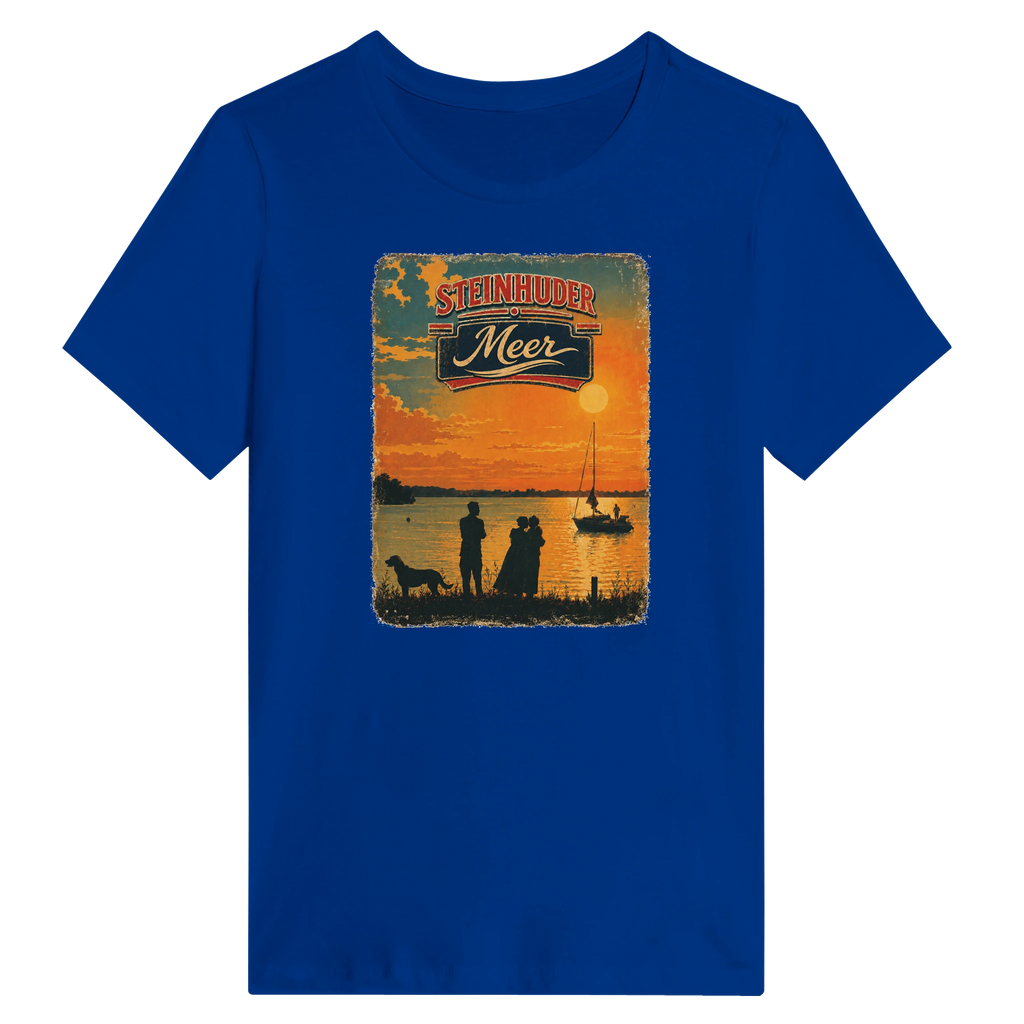 Damen-T-Shirt in Weiß mit Motiv „Familie am Steinhuder Meer beim Sunset“