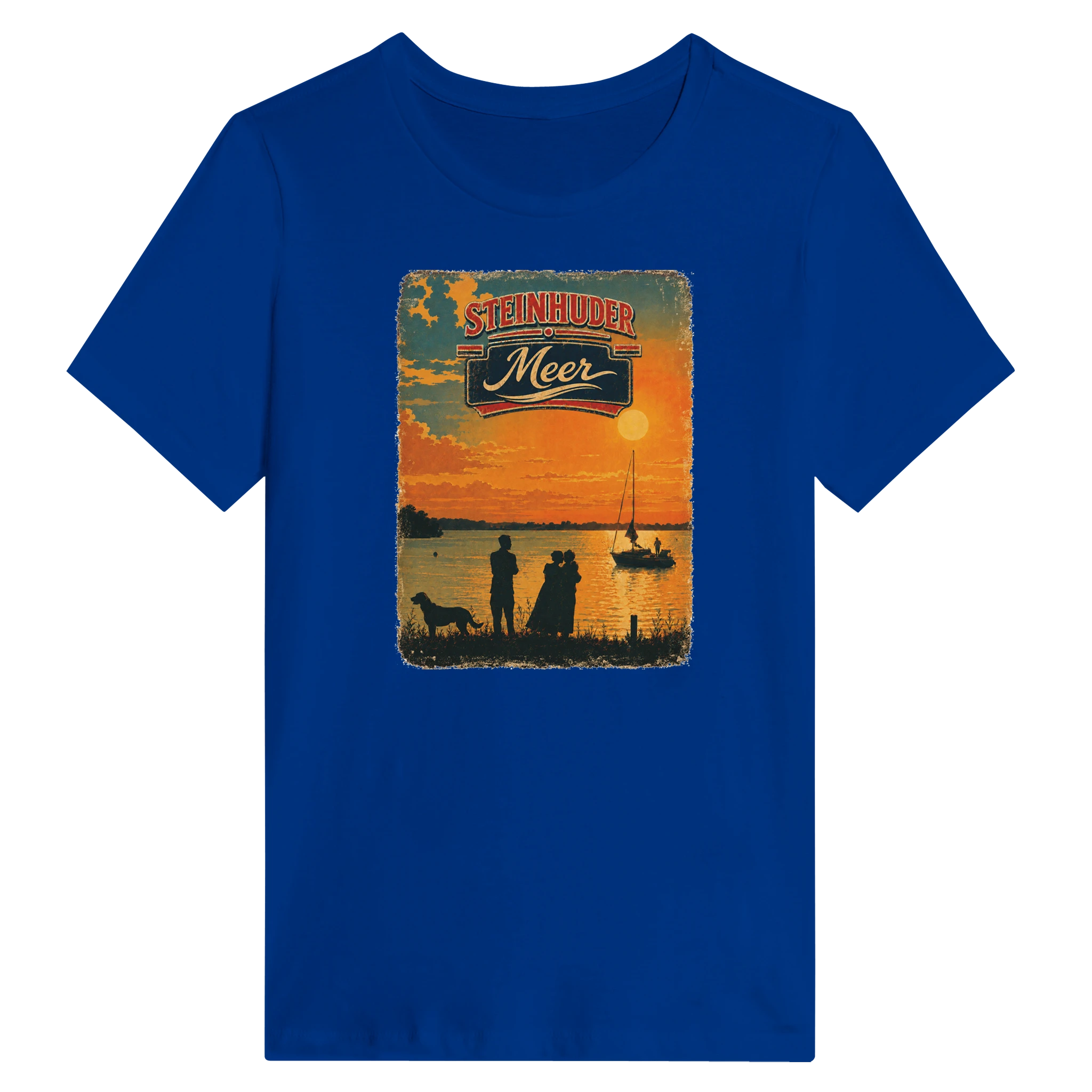 Damen-T-Shirt in Weiß mit Motiv „Familie am Steinhuder Meer beim Sunset“
