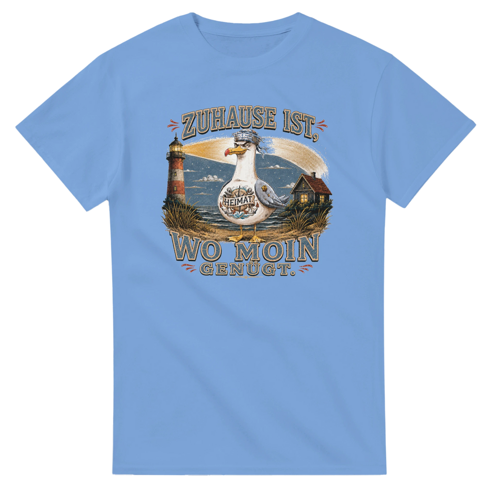 T-Shirt in Weiß mit Motiv „Zuhause ist, wo Moin genügt. Möwe“