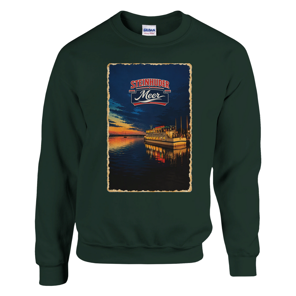 Pullover in Aschgrau mit Motiv „MS Steinhude Abendstimmung“