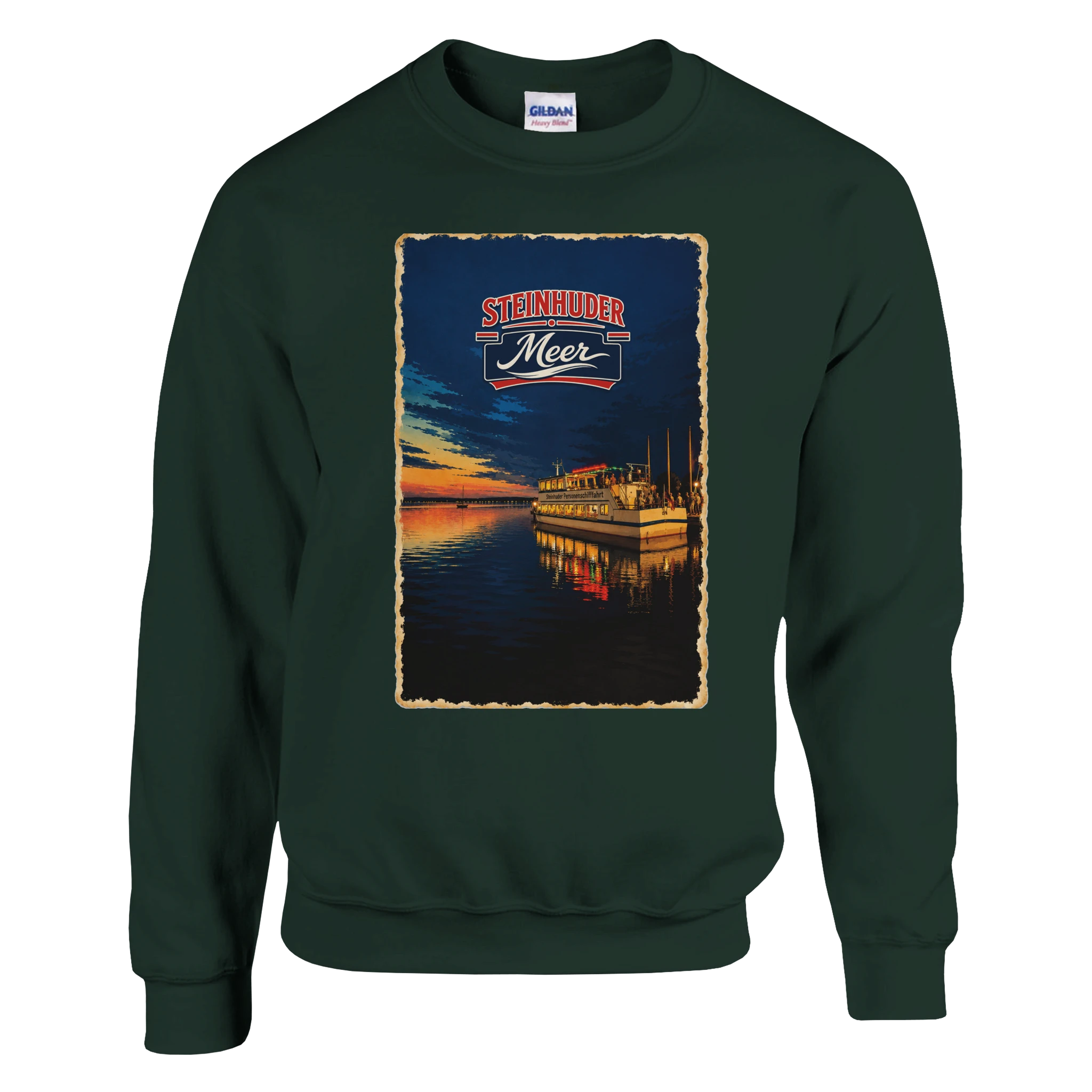 Pullover in Aschgrau mit Motiv „MS Steinhude Abendstimmung“