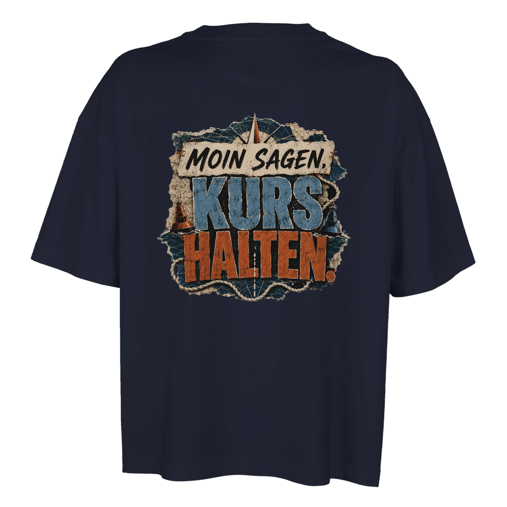 Damen-T-Shirt in Weiß mit Motiv „Moin sagen. Kurs halten.“