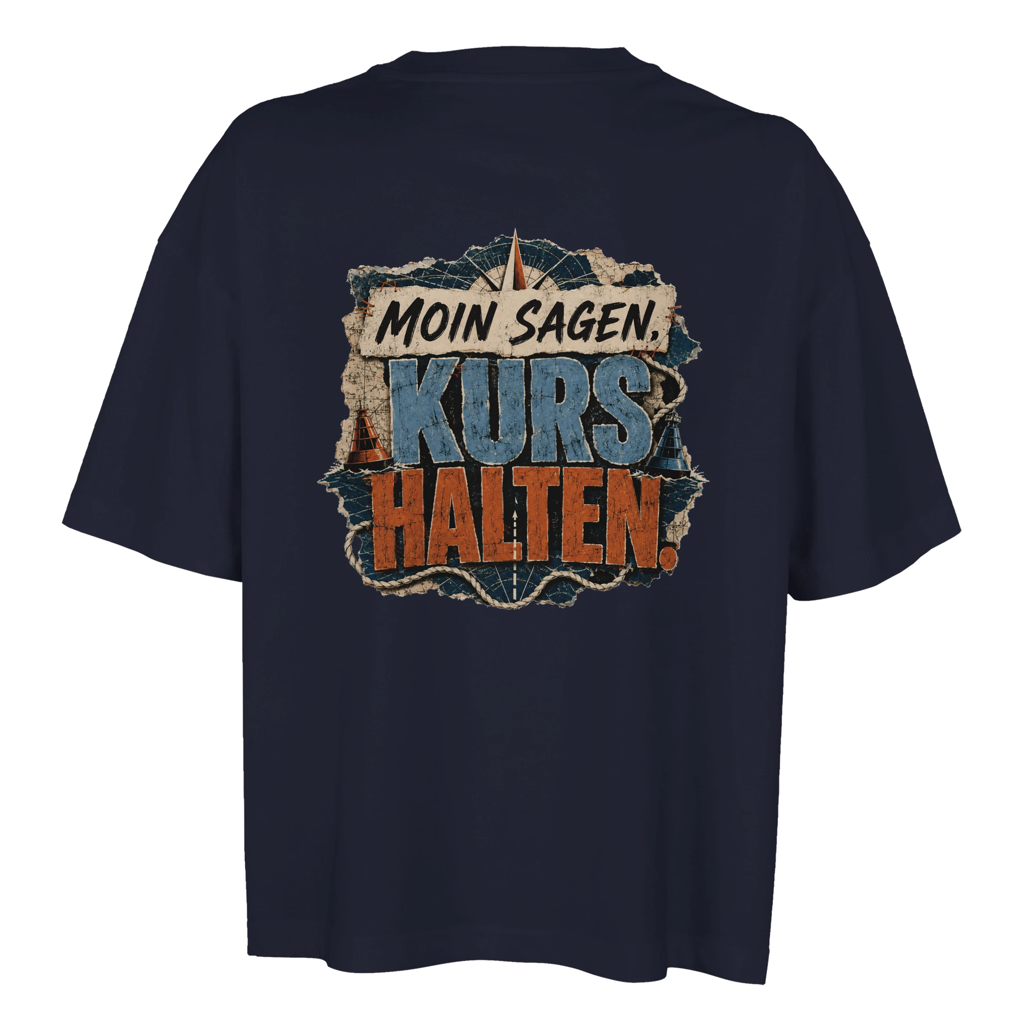 Damen-T-Shirt in Weiß mit Motiv „Moin sagen. Kurs halten.“