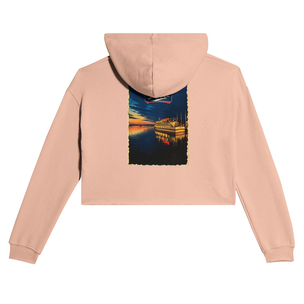 Damen-Hoodie in Pfirsich mit Motiv „MS Steinhude Abendstimmung“