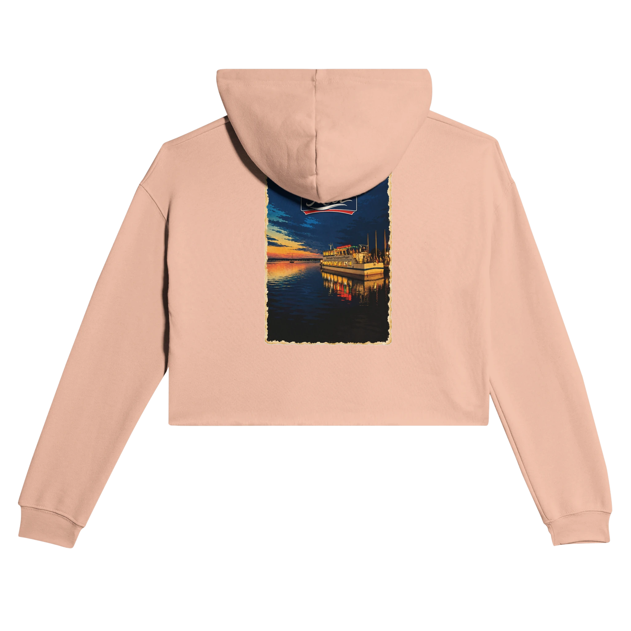 Damen-Hoodie in Pfirsich mit Motiv „MS Steinhude Abendstimmung“