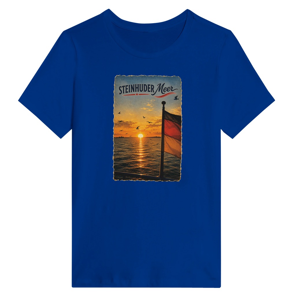 Damen-T-Shirt in Zitronengelb mit Motiv „Flagge und Sunset“