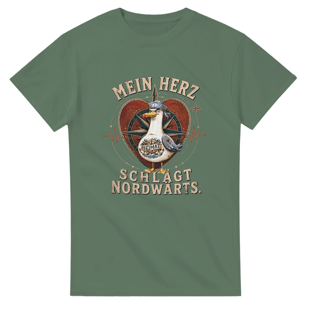 T-Shirt in Weiß mit Motiv „Mein Herz schlägt NORDWÄRTS. Möwe“