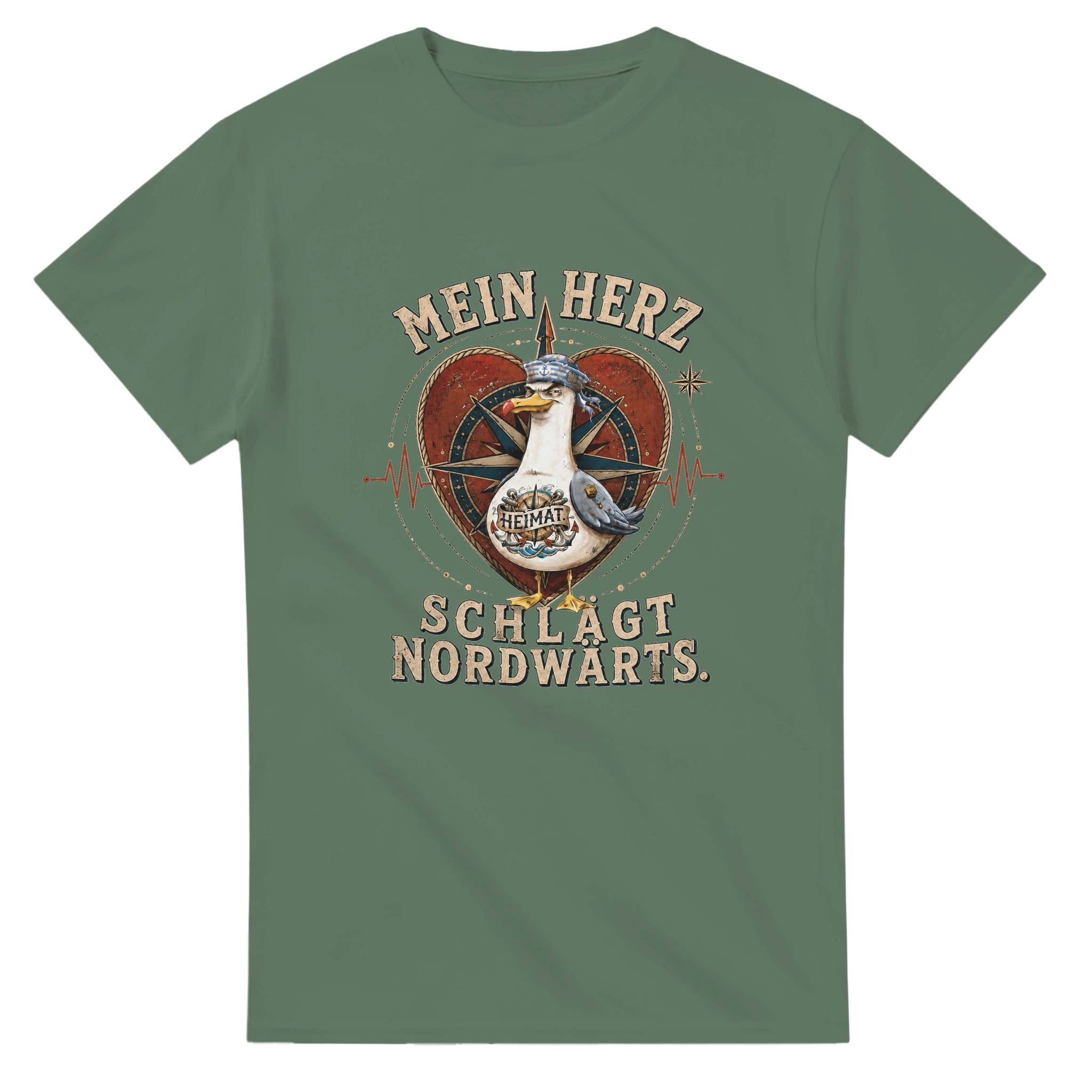 T-Shirt in Weiß mit Motiv „Mein Herz schlägt NORDWÄRTS. Möwe“