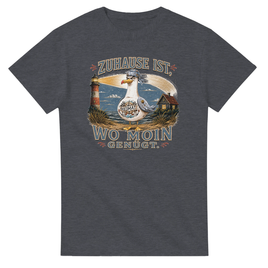T-Shirt in Weiß mit Motiv „Zuhause ist, wo Moin genügt. Möwe“