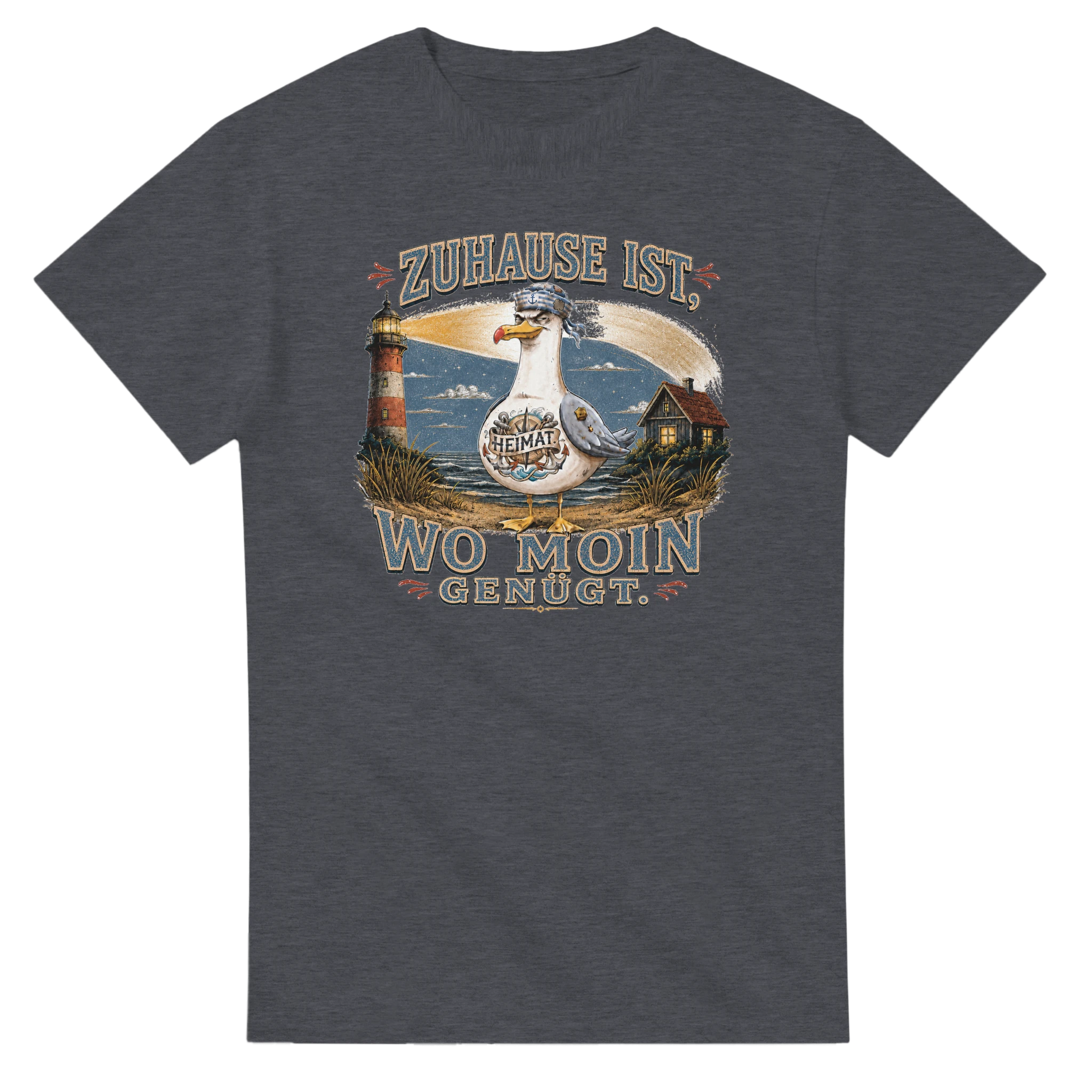 T-Shirt in Weiß mit Motiv „Zuhause ist, wo Moin genügt. Möwe“