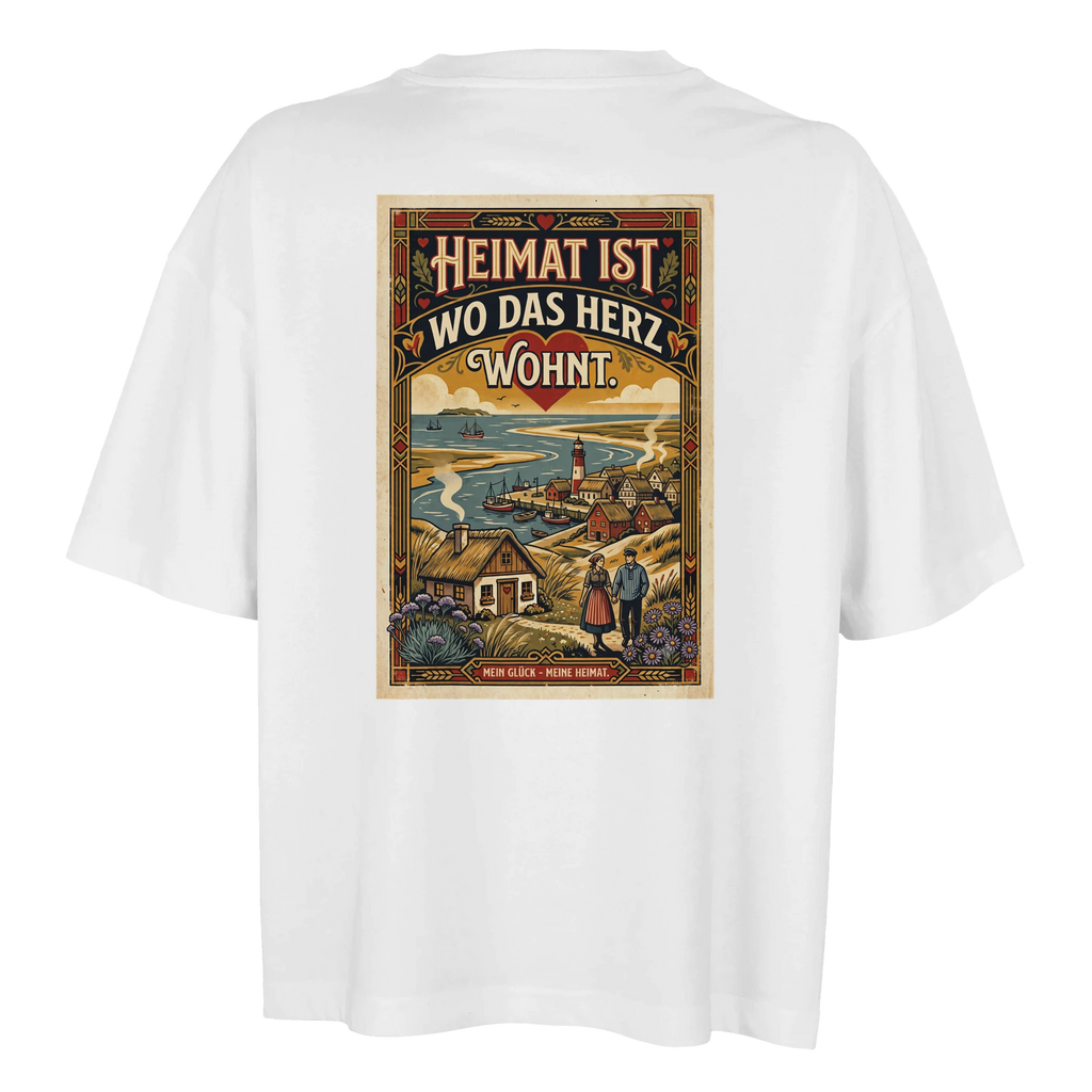 Damen-T-Shirt in Weiß mit Motiv „Heimat ist, wo das Herz wohnt“