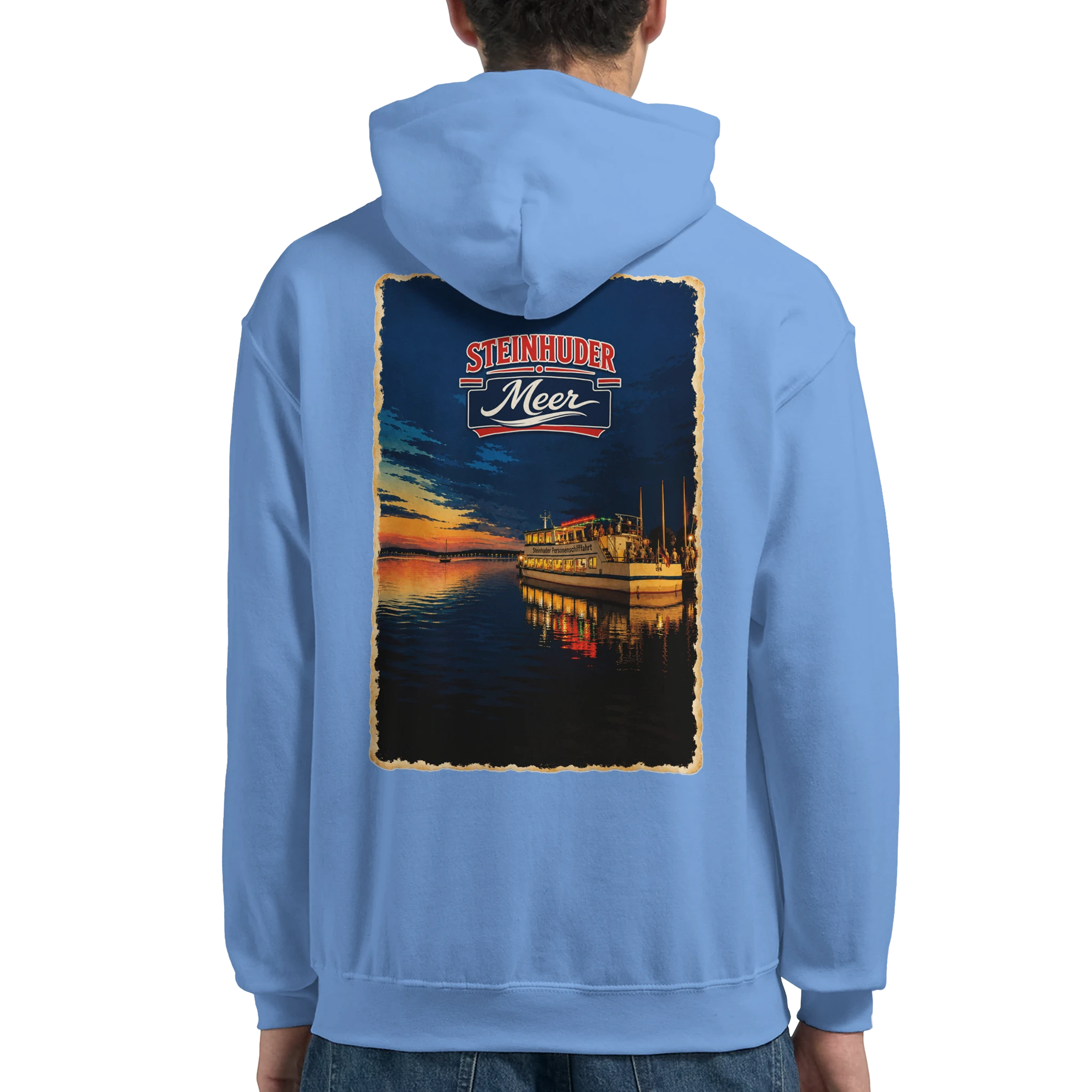 Hoodie in Weiß mit Motiv „MS Steinhude Abendstimmung“