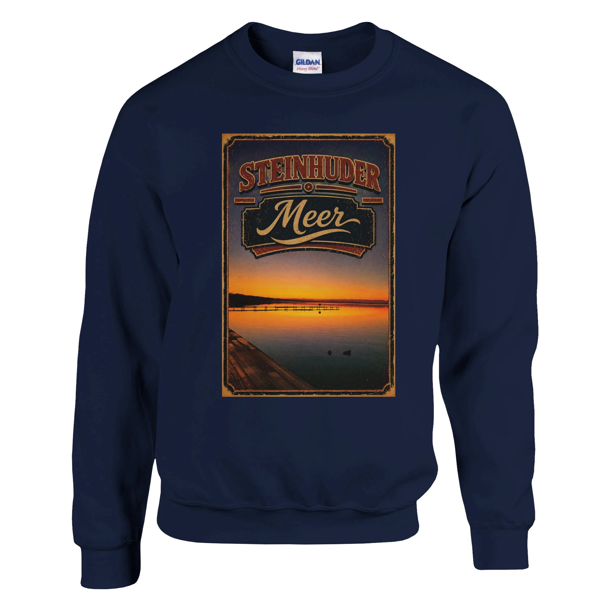 Pullover in Aschgrau mit Motiv „Steg an der Planke“