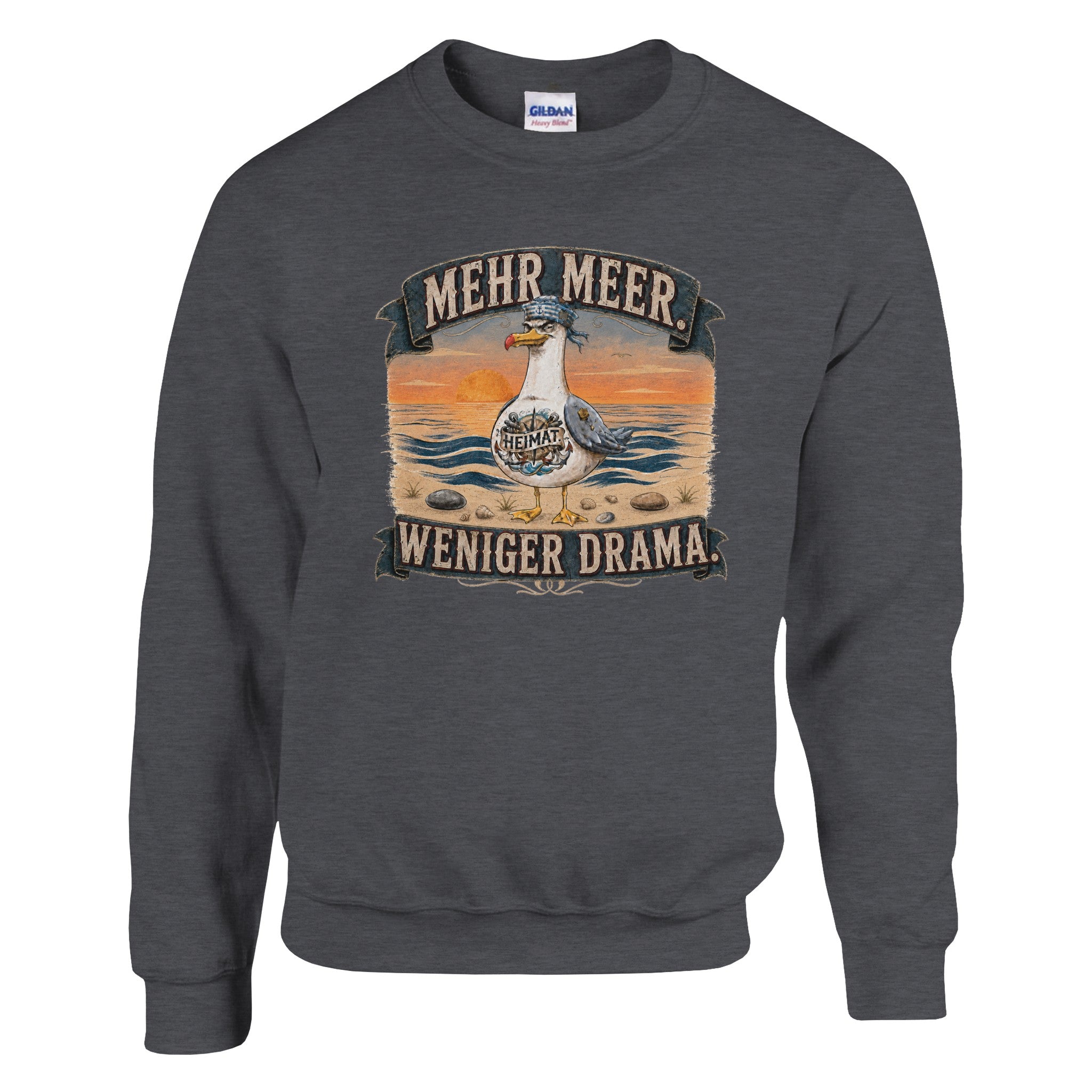 Pullover in Weiß mit Motiv „Mehr Meer. Weniger Drama.“