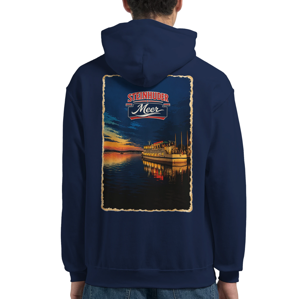 Hoodie in Aschgrau mit Motiv „MS Steinhude Abendstimmung“