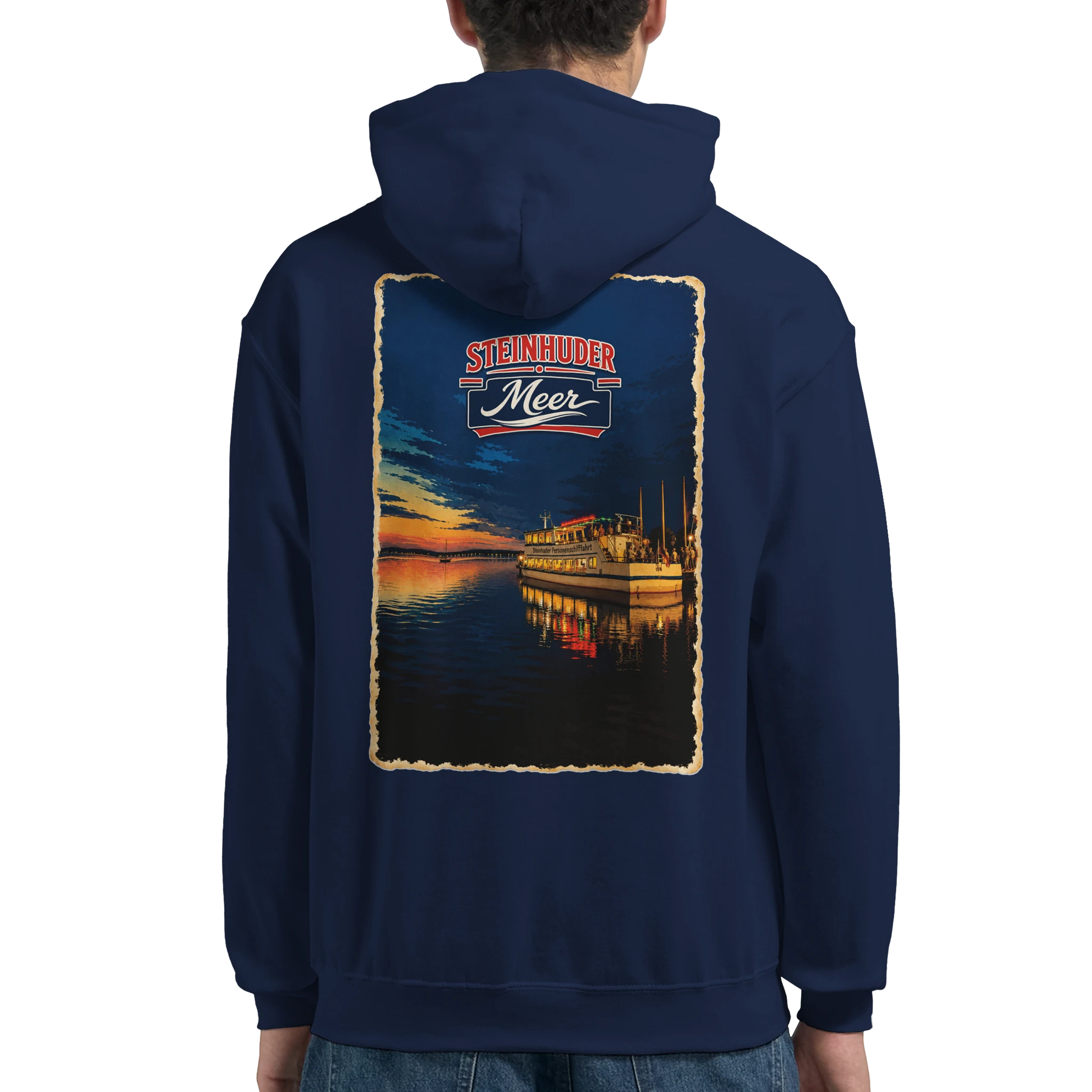 Hoodie in Aschgrau mit Motiv „MS Steinhude Abendstimmung“