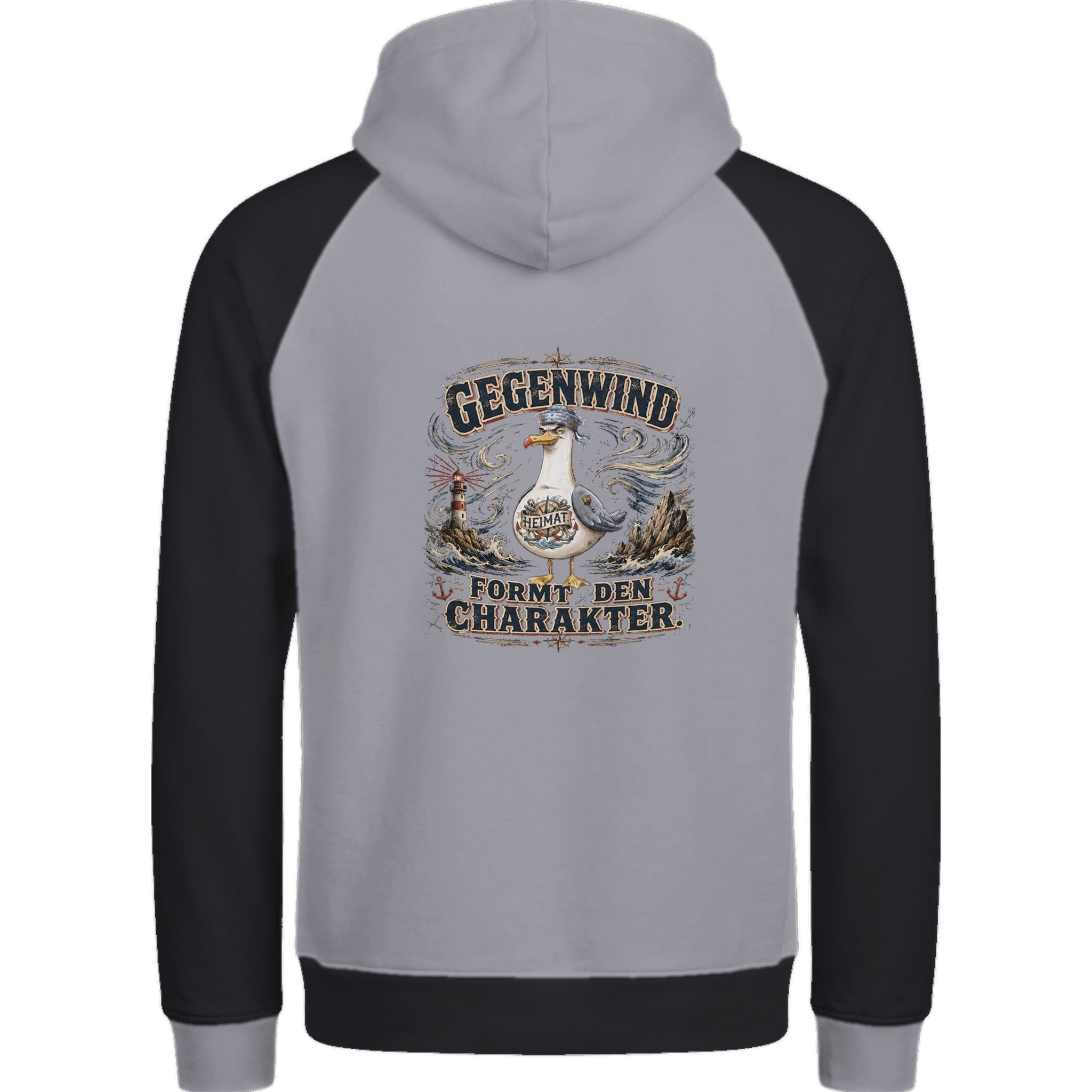 Hoodie in Ton mit Motiv „Gegenwind formt den Charakter“