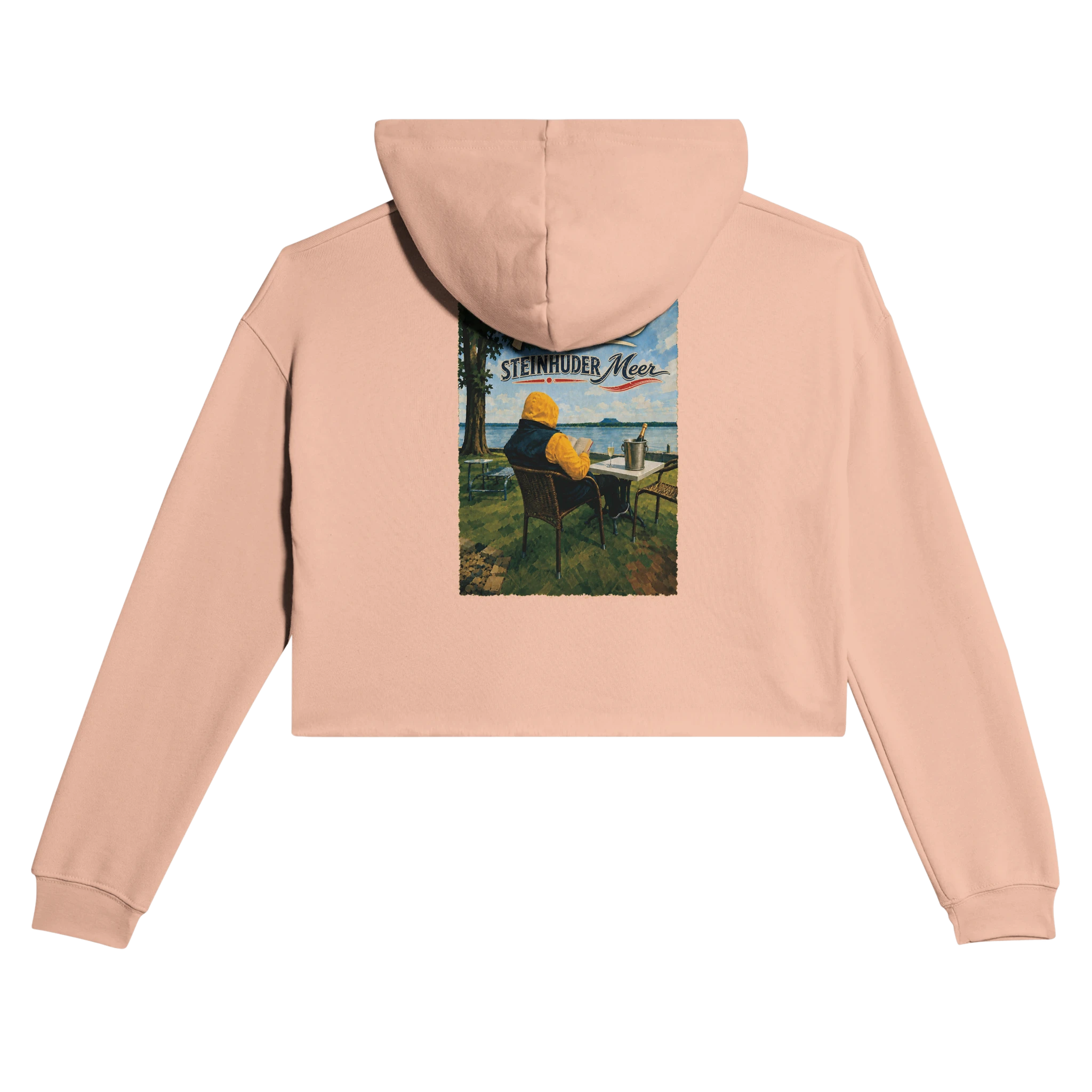 Damen-Hoodie in Pfirsich mit Motiv „Relax und Champagner“