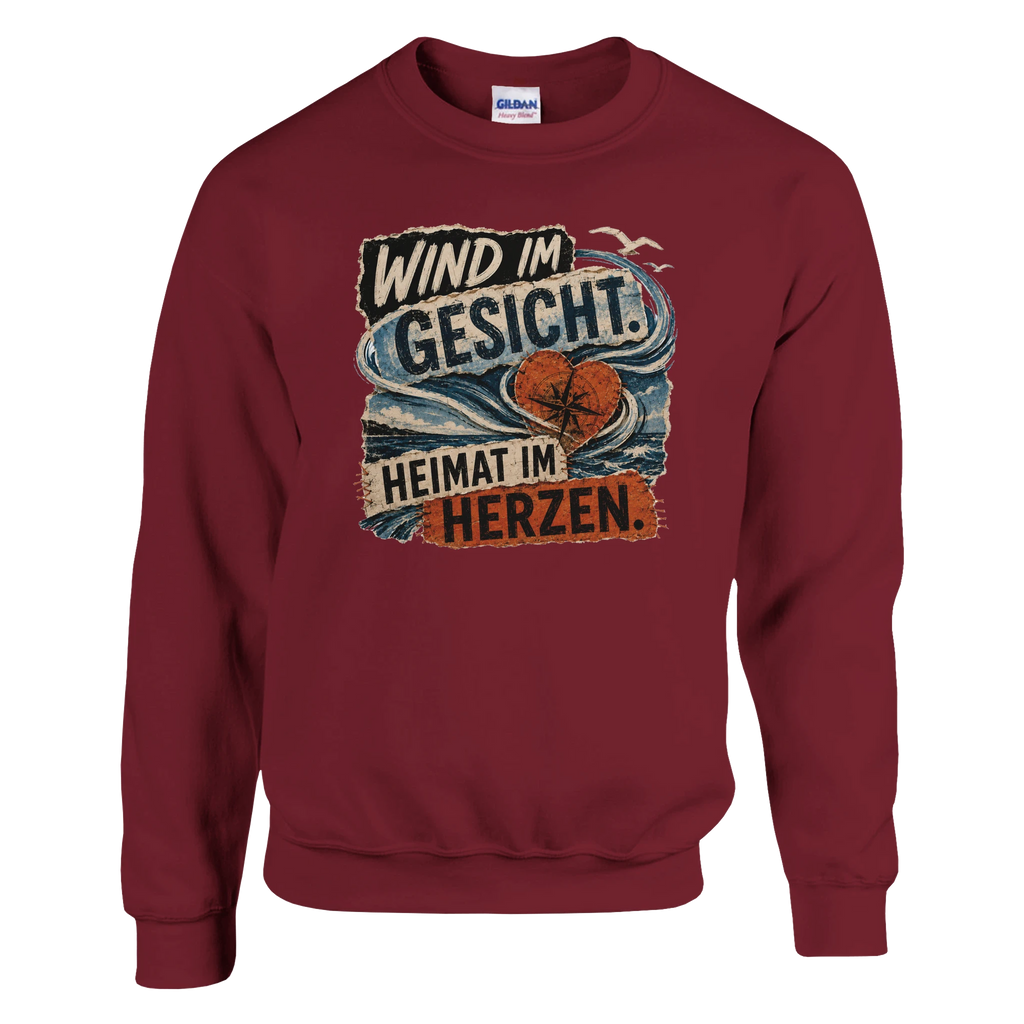 Pullover in Weiß mit Motiv „Wind im Gesicht. Heimat im Herzen.“