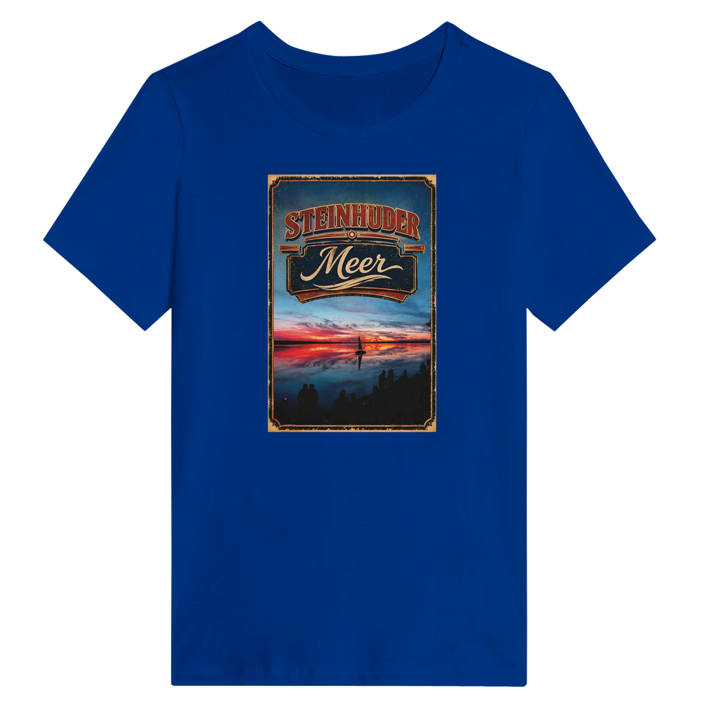 Damen-T-Shirt in Zitronengelb mit Motiv „Sunset mit Segler am Wilhelmstein – Steinhuder Meer“