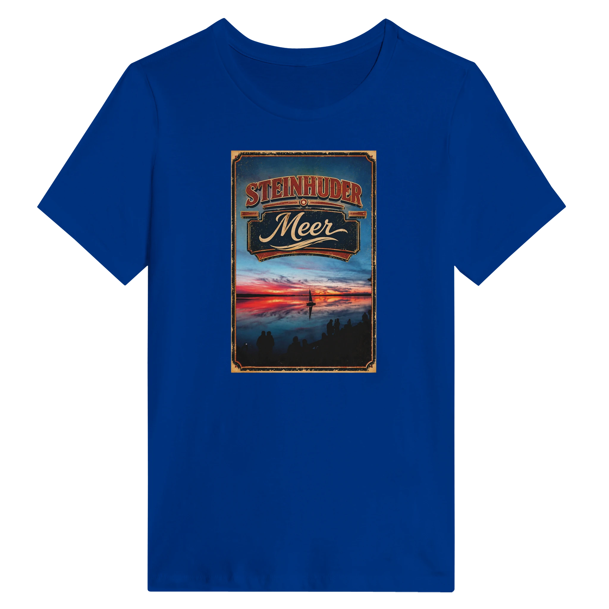 Damen-T-Shirt in Zitronengelb mit Motiv „Sunset mit Segler am Wilhelmstein – Steinhuder Meer“