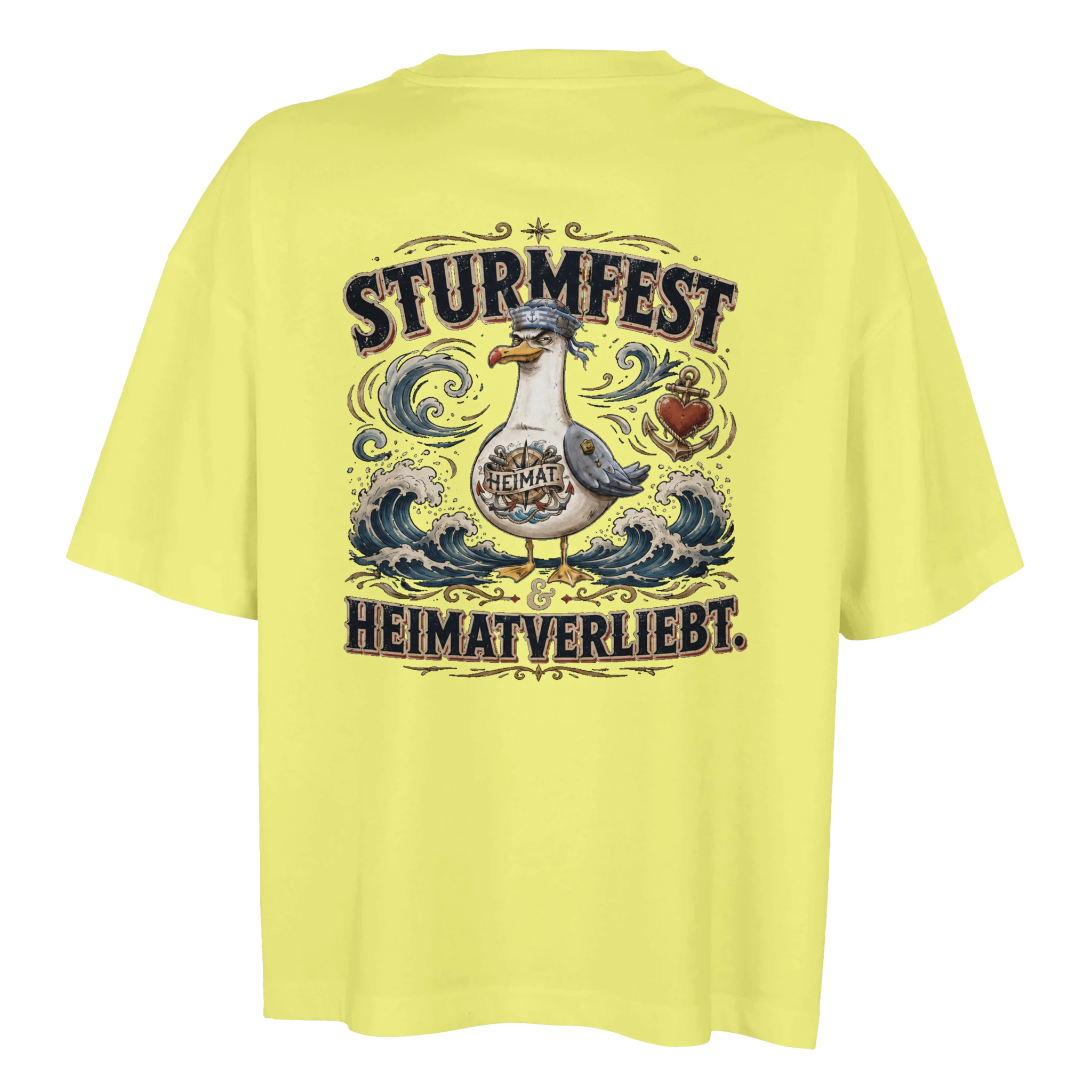 Damen-T-Shirt in Weiß mit Motiv „Sturmfest & Heimatverliebt Möwe“