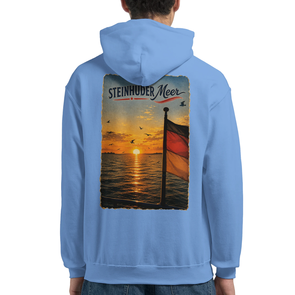 Hoodie in Weiß mit Motiv „Flagge und Sunset“