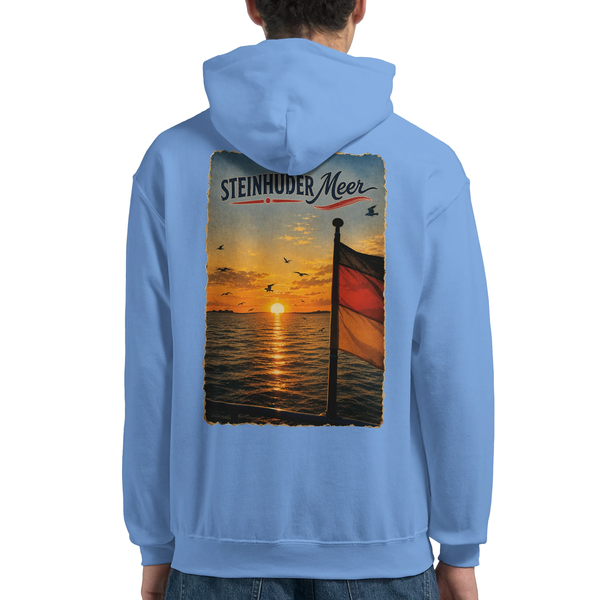 Hoodie in Weiß mit Motiv „Flagge und Sunset“