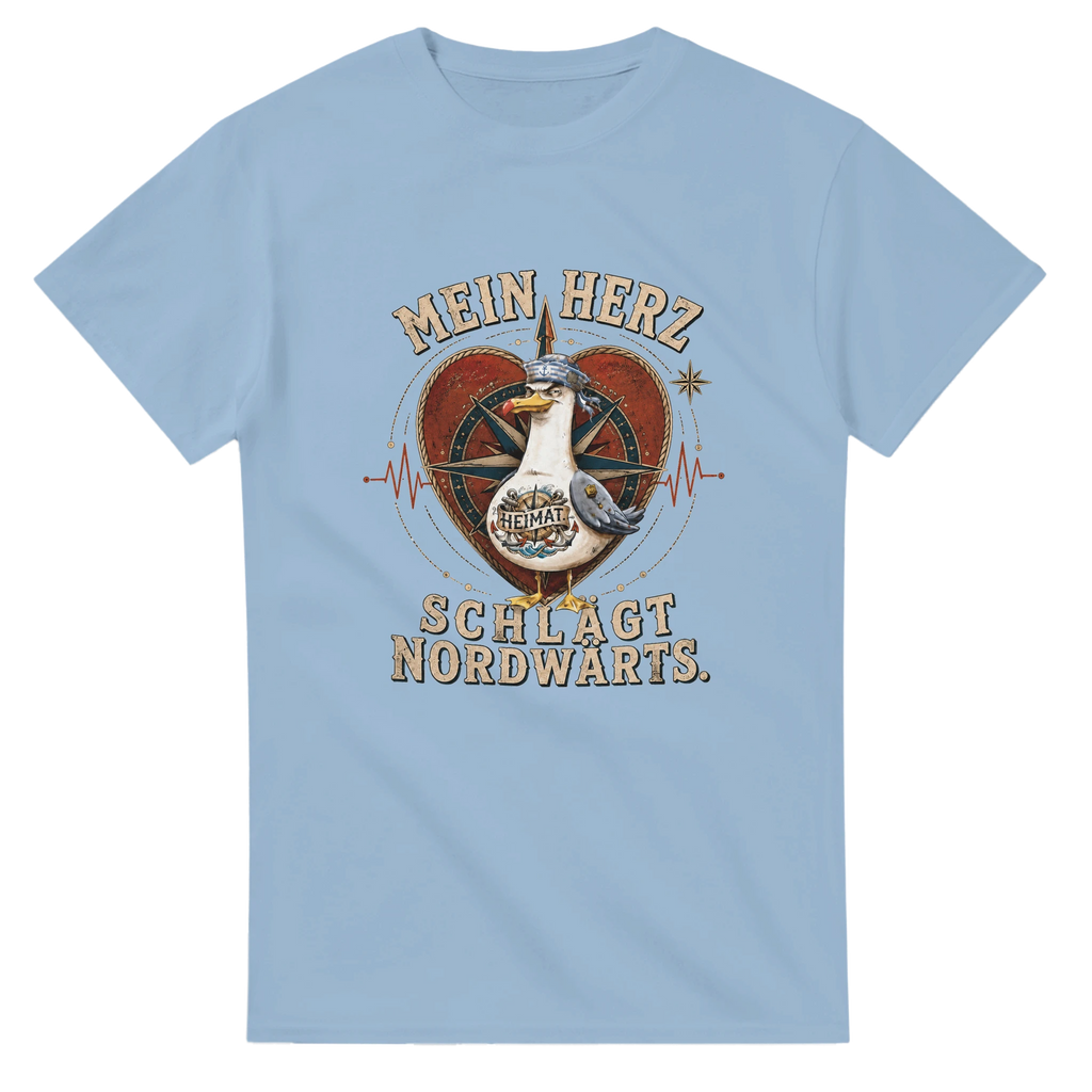 T-Shirt in Natur mit Motiv „Mein Herz schlägt NORDWÄRTS. Möwe“