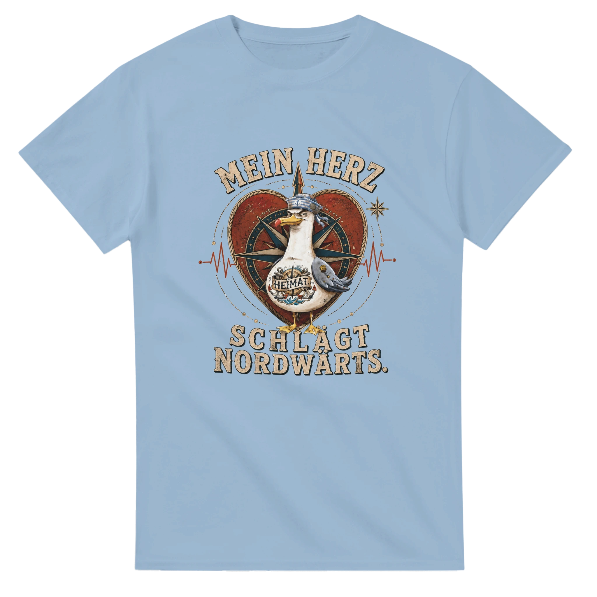 T-Shirt in Natur mit Motiv „Mein Herz schlägt NORDWÄRTS. Möwe“