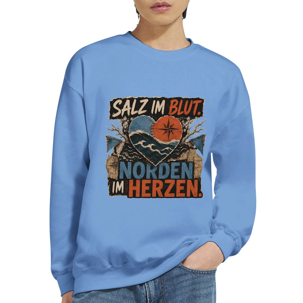 Pullover in Hellrosa mit Motiv „Salz im Blut. Norden im Herzen.“