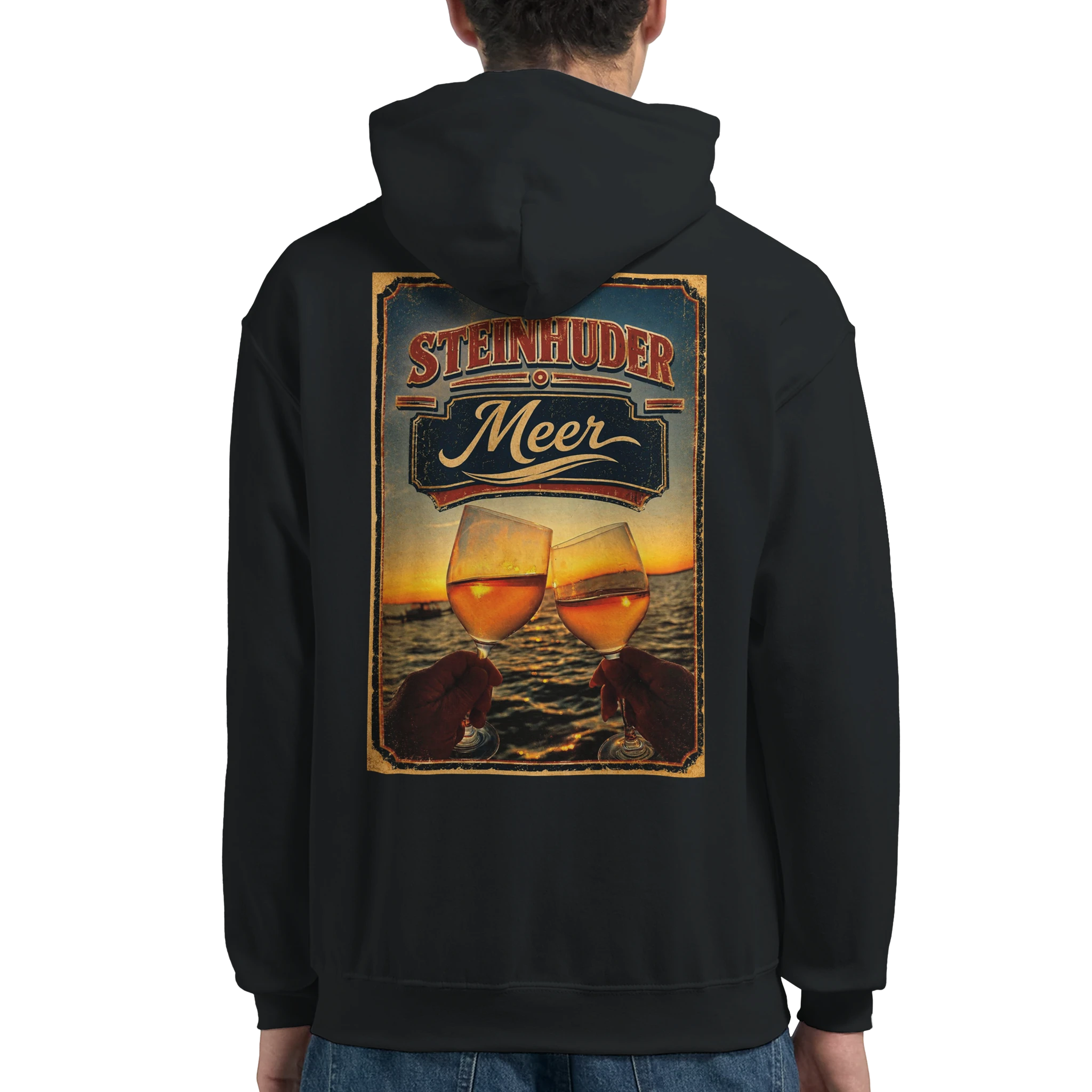Hoodie in Weiß mit Motiv „Stößchen bei Sunset“