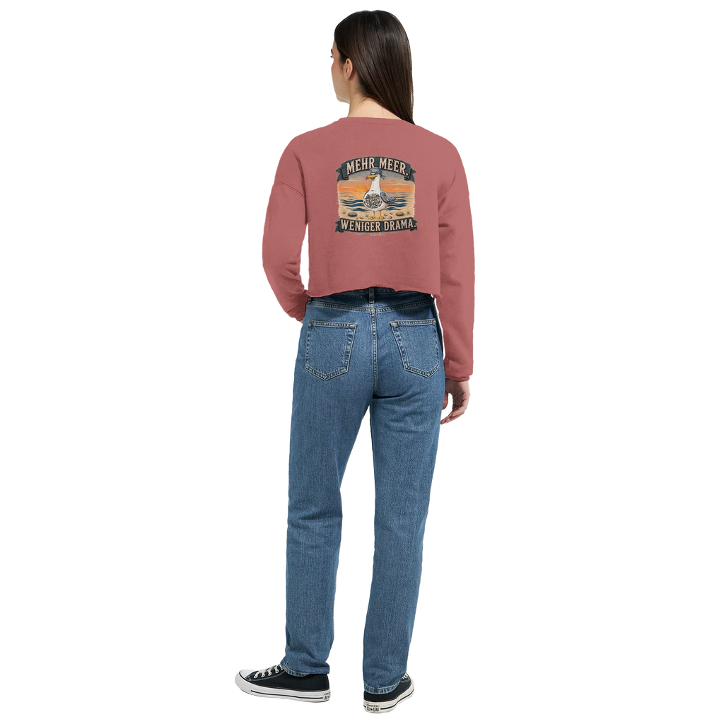 Damen-Pullover in Mauve mit Motiv „Mehr Meer. Weniger Drama.“