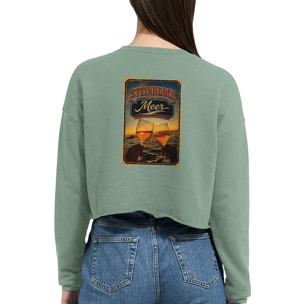 Damen-Pullover in Staubblau mit Motiv „Stößchen bei Sunset“