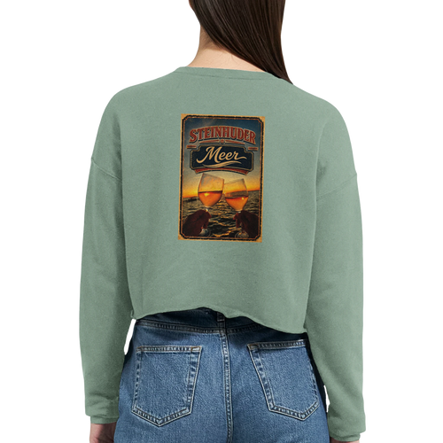 Damen-Pullover in Staubblau mit Motiv „Stößchen bei Sunset“
